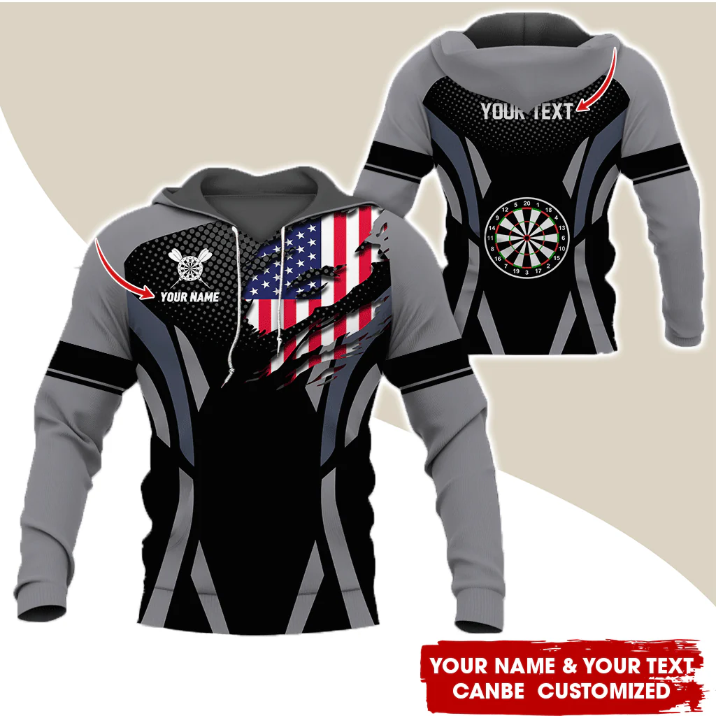 Personalized American Flag Darts Premium Hoodie, Custom Name & Text Darts Hoodie, Perfect Gift For Darts Lovers, Friend, Family - Image 2