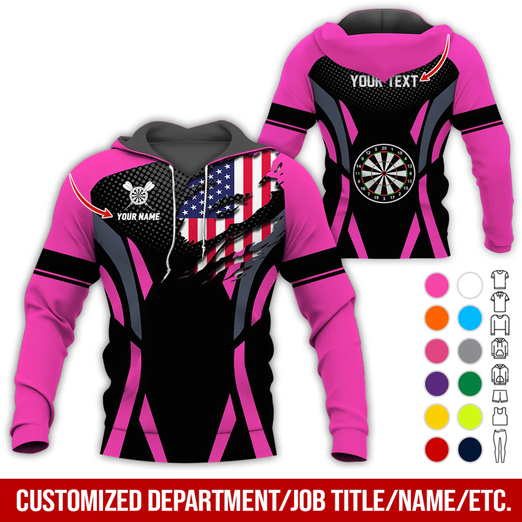 Personalized American Flag Darts Premium Hoodie, Custom Name & Text Darts Hoodie, Perfect Gift For Darts Lovers, Friend, Family - Image 7