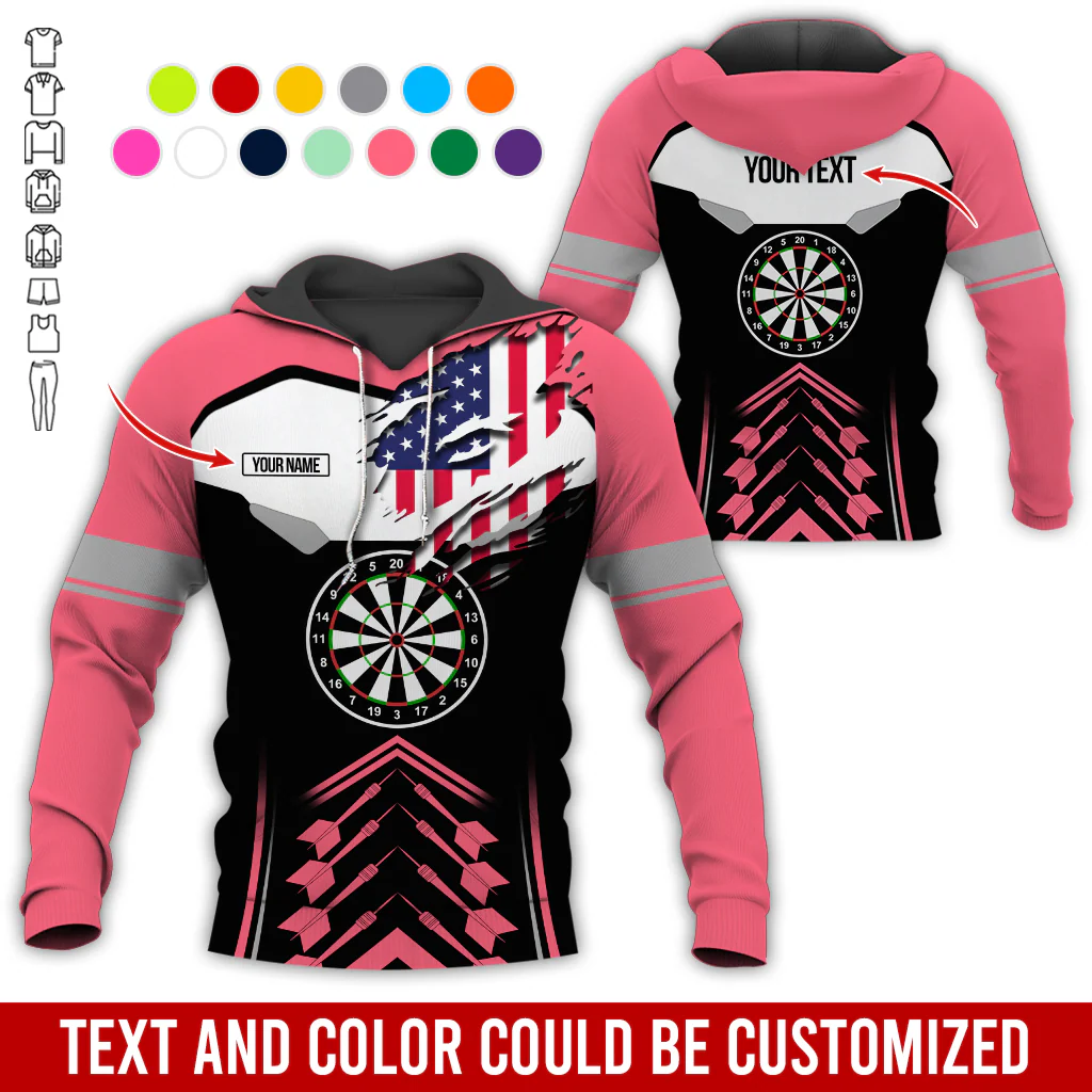 Personalized American Flag Darts Premium Hoodie, Customized Name & Text Darts Black & White Hoodie, Perfect Gift For Darts Lovers, Darts Player - Image 11