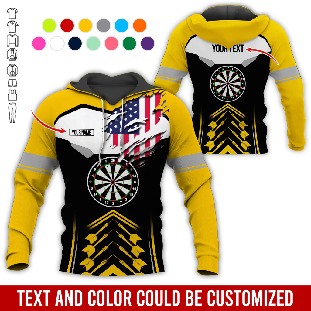 Personalized American Flag Darts Premium Hoodie, Customized Name & Text Darts Black & White Hoodie, Perfect Gift For Darts Lovers, Darts Player - Image 5