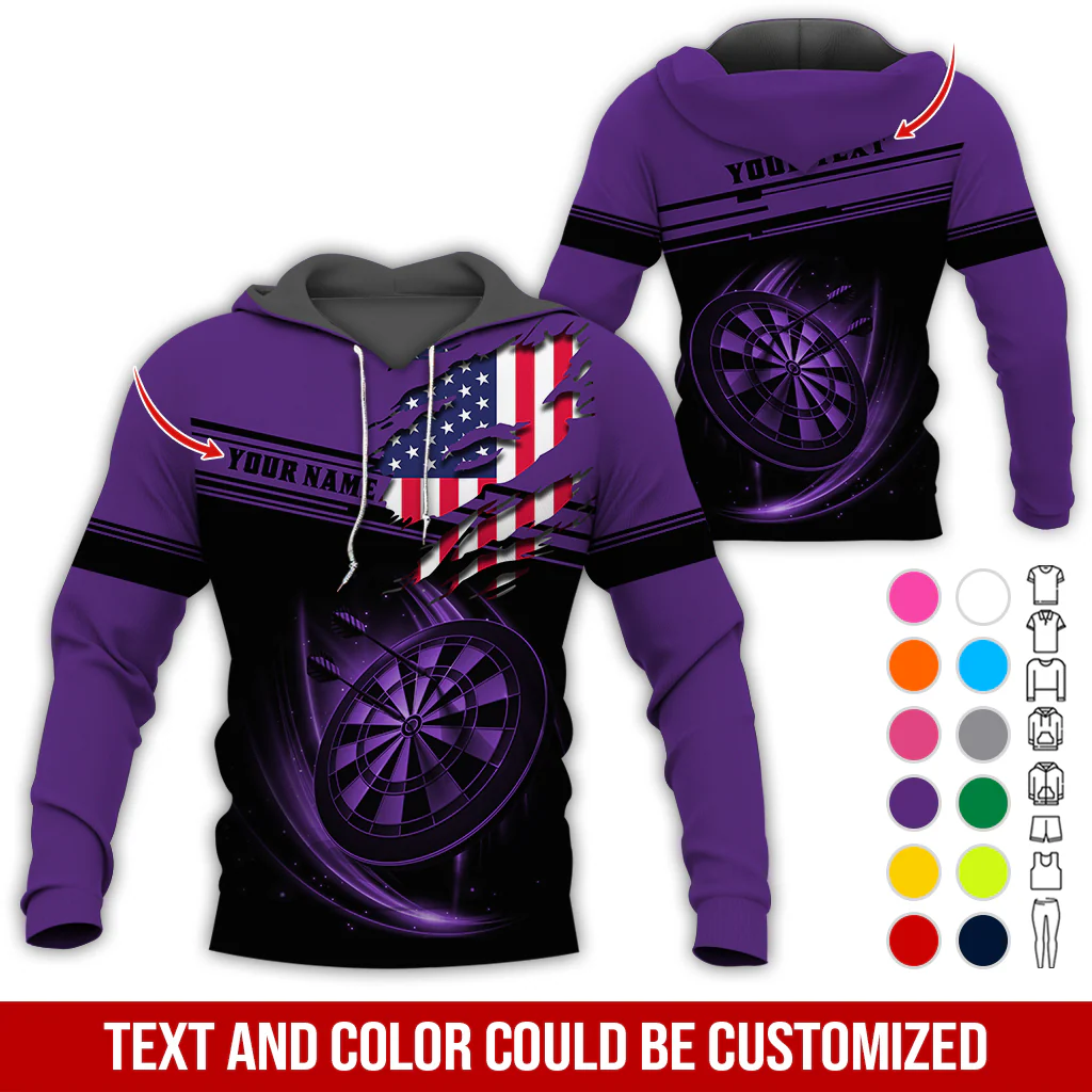 Personalized American Flag Darts Premium Hoodie ,Customized Name & Text Darts Premium Hoodie, Perfect Gift For Darts Lovers, Darts Player - Image 11