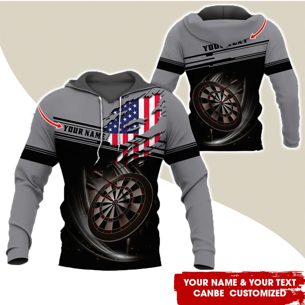 Personalized American Flag Darts Premium Hoodie ,Customized Name & Text Darts Premium Hoodie, Perfect Gift For Darts Lovers, Darts Player - Image 2