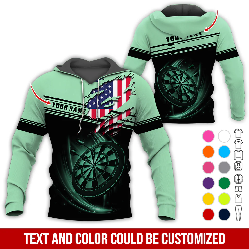 Personalized American Flag Darts Premium Hoodie ,Customized Name & Text Darts Premium Hoodie, Perfect Gift For Darts Lovers, Darts Player - Image 3