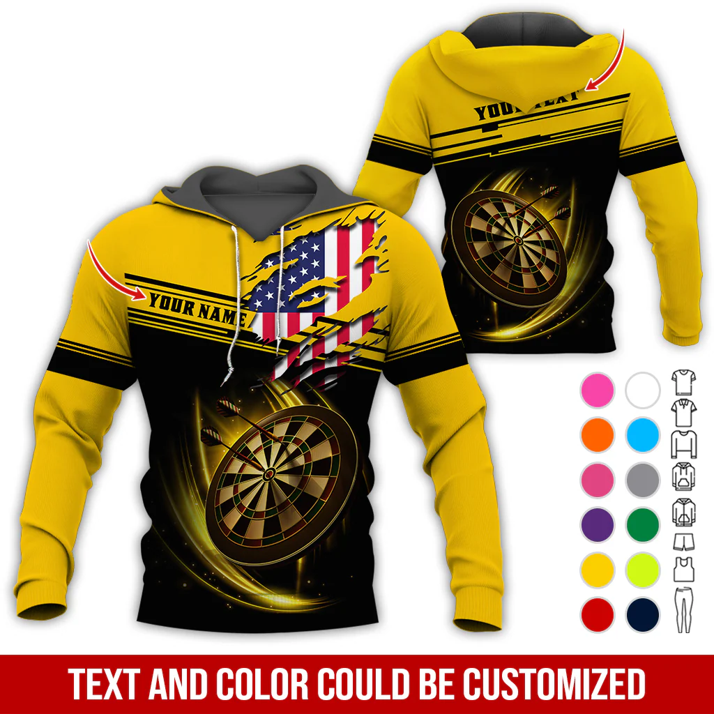 Personalized American Flag Darts Premium Hoodie ,Customized Name & Text Darts Premium Hoodie, Perfect Gift For Darts Lovers, Darts Player - Image 4