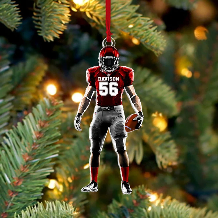 Personalized American Football Acrylic Ornament, Christmas Ornament For Football Player, Custom Shape Ornament Football Player - Image 2
