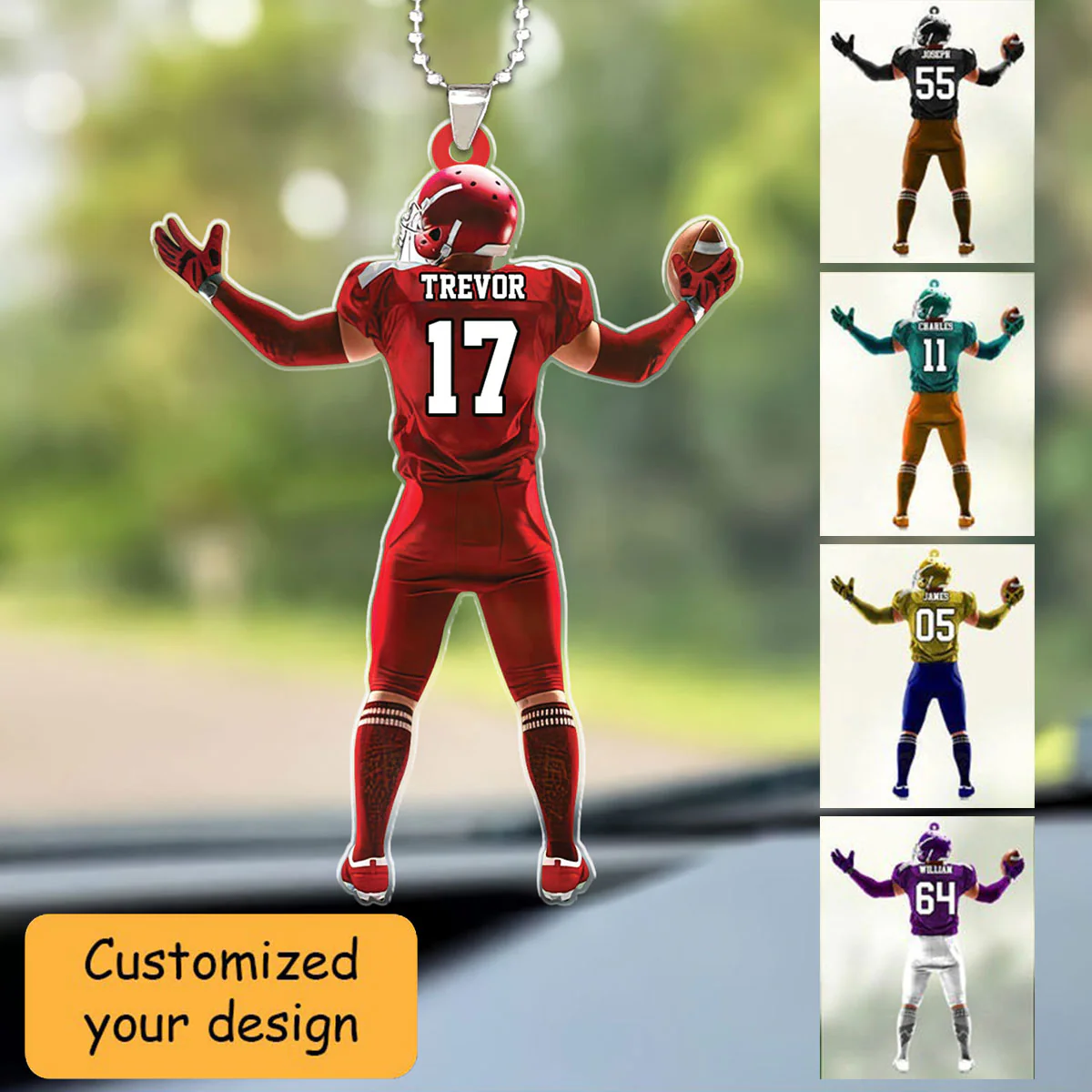Personalized American Football Car Ornament, Christmas Car Ornament For Football Player, Football Lovers - Image 2