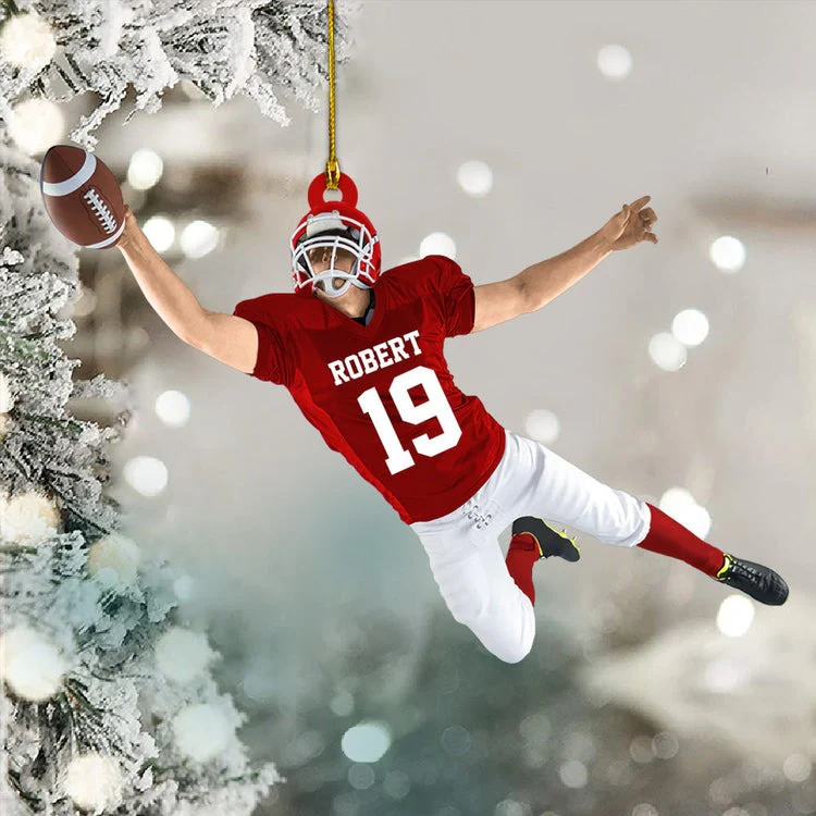 Personalized American Football Jumping With Ball Christmas Ornament for Football Mom Football Player Family Member - Image 3