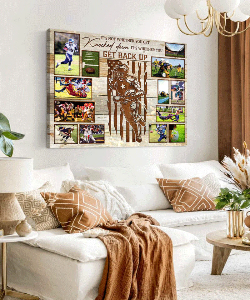 Personalized American Football Player Landscape Canvas - Get Back Up, Custom Photo, Canvas For Friend, Family, Football Lover - Image 4