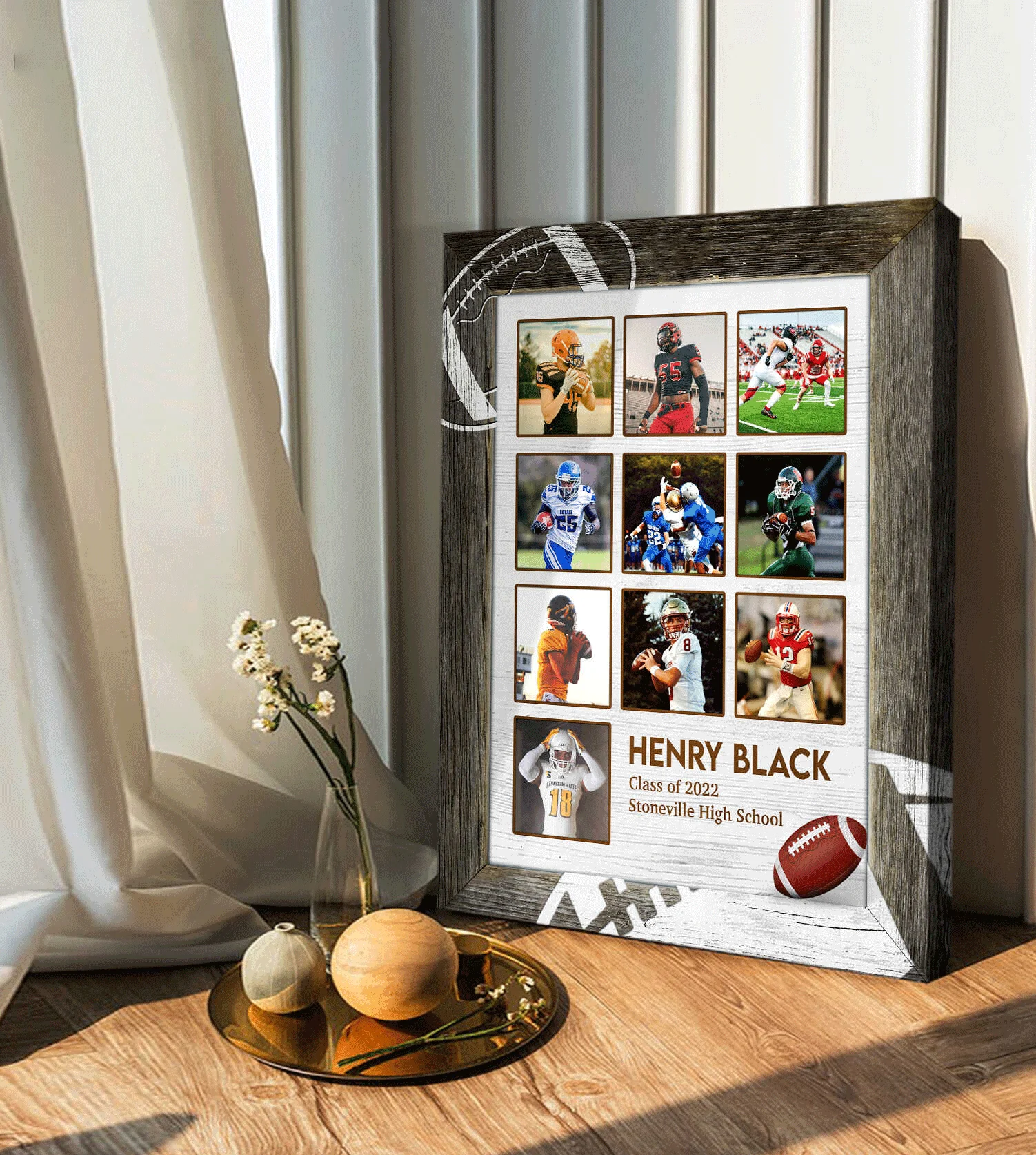 Personalized American Football Player Portrait Canvas - Custom Photo, Name, Class Name, School Name Canvas For Friend, Family, American Football Lover - Image 5