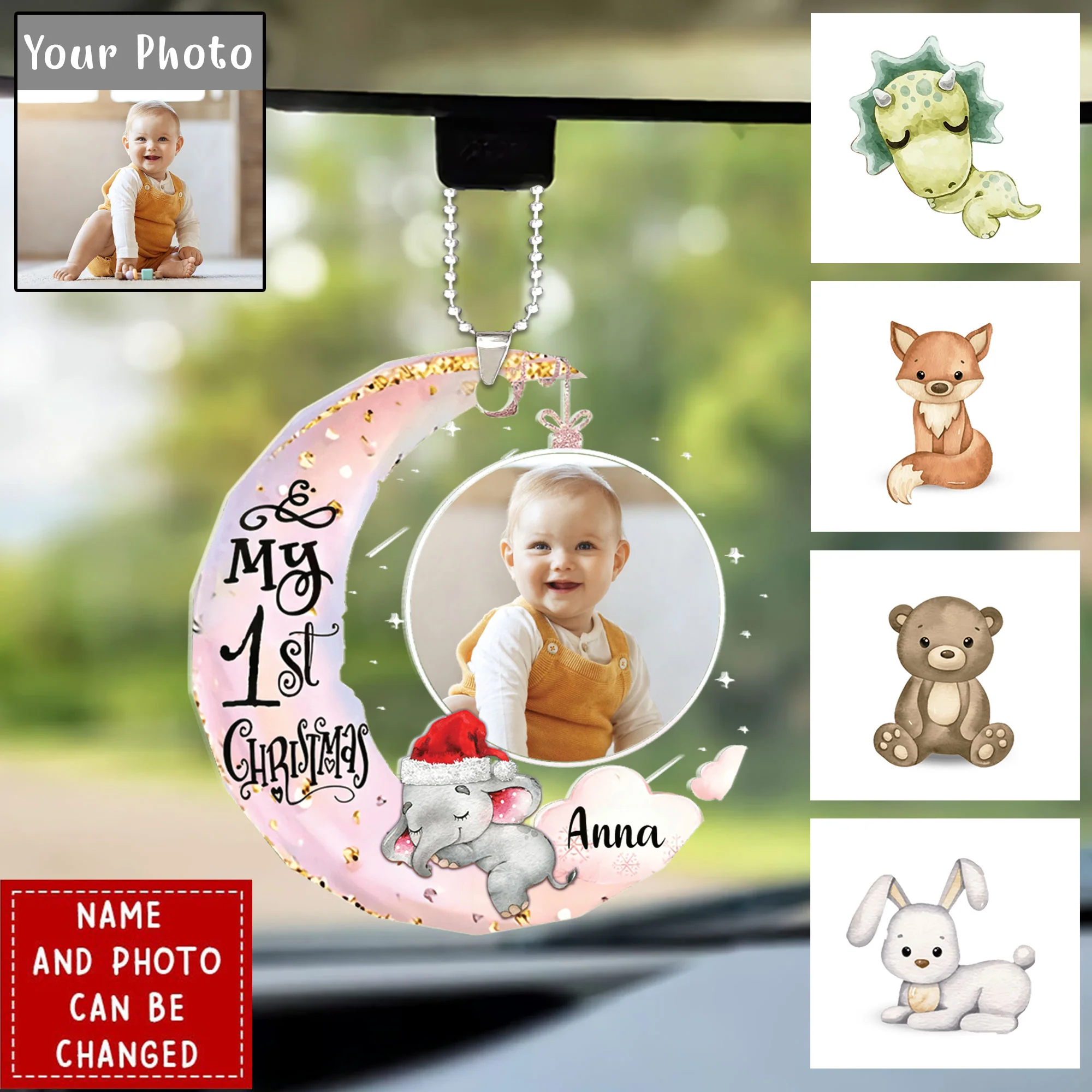 Personalized Baby's First Christmas Custom Photo Car Ornament - Christmas Gift For Baby Kids, Newborn Baby - Image 2