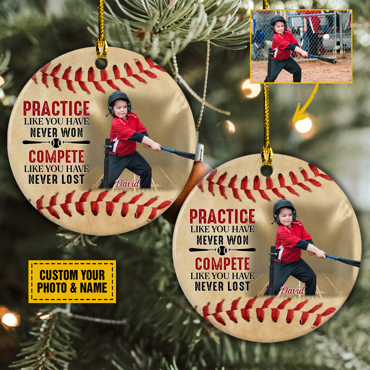 Personalized Baseball Ceramic Christmas Ornament - Customize Your Photo Practice Like You've Never Won Ceramic Ornament For Baseball Lover - Image 3