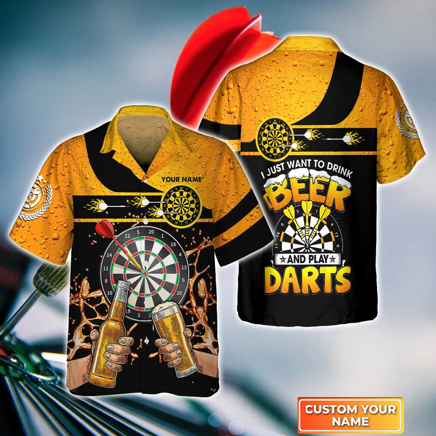 Personalized Beer & Darts Hawaiian Shirt - Custom Name Just Want To Drink Beer And Play Darts Hawaiian Shirts For Darts Player, Darts Lovers - Image 2