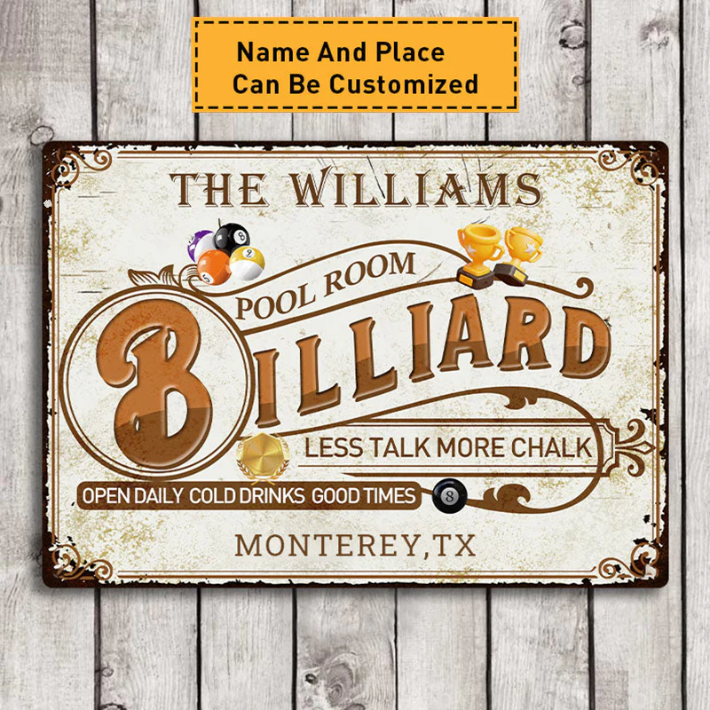 Personalized Billiard Pool Room Metal Signs - Less Talk More Chalk 8 Ball Pool Room Metal Signs Decoration