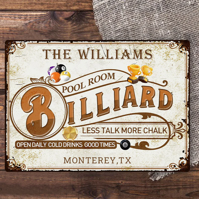 Personalized Billiard Pool Room Metal Signs - Less Talk More Chalk 8 Ball Pool Room Metal Signs Decoration - Image 5