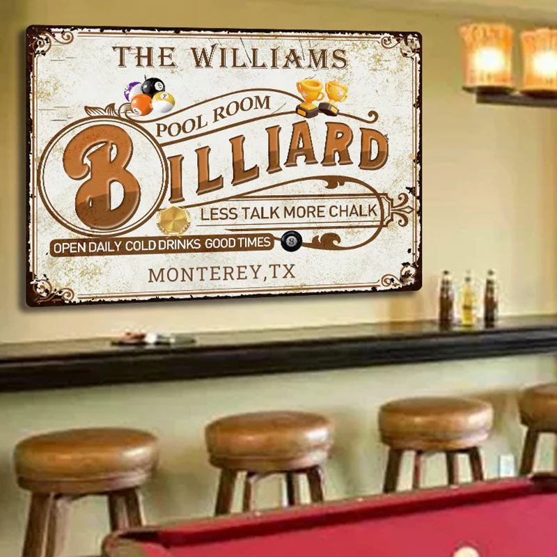 Personalized Billiard Pool Room Metal Signs - Less Talk More Chalk 8 Ball Pool Room Metal Signs Decoration - Image 6