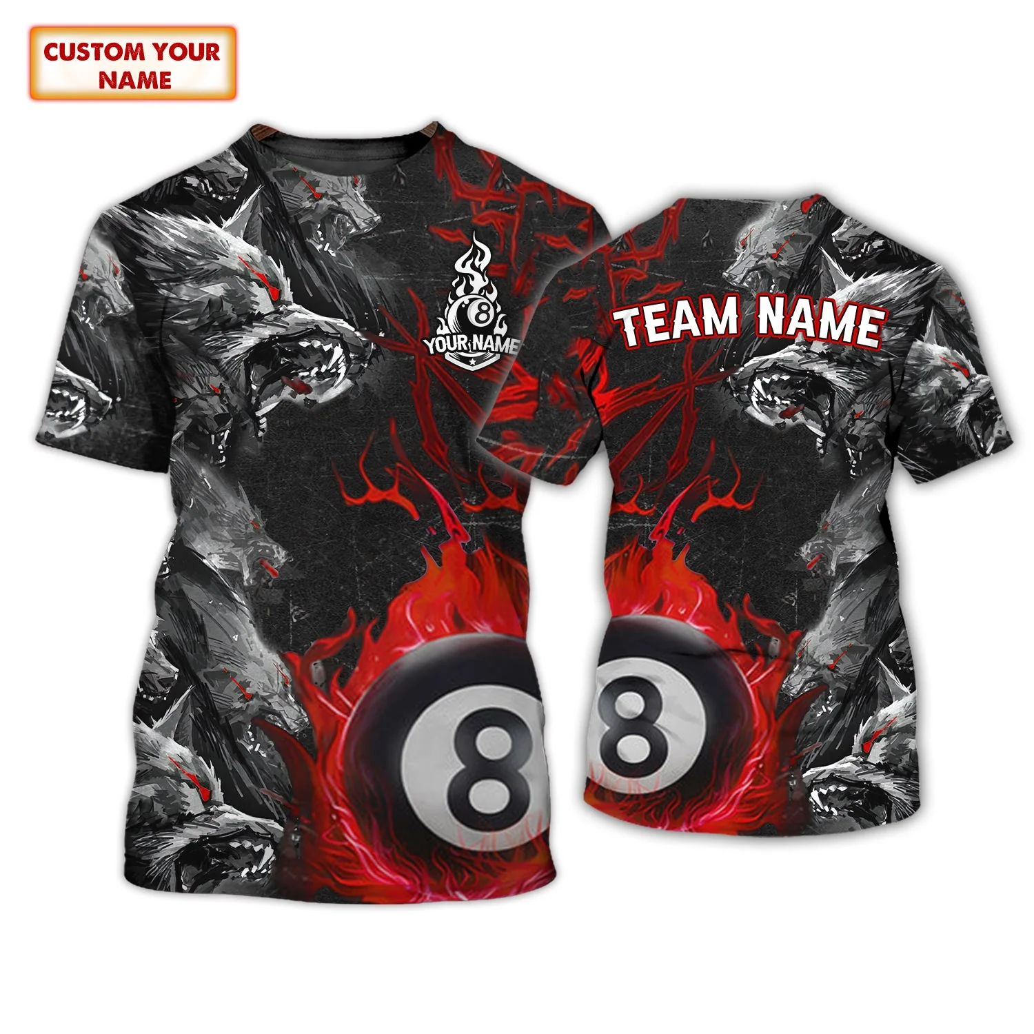 Personalized Billiards 8 Ball Pool Polo Shirt, Wolf Black Red Fire Pool Shirts, Outfit For Billiard Players Tad - Image 2