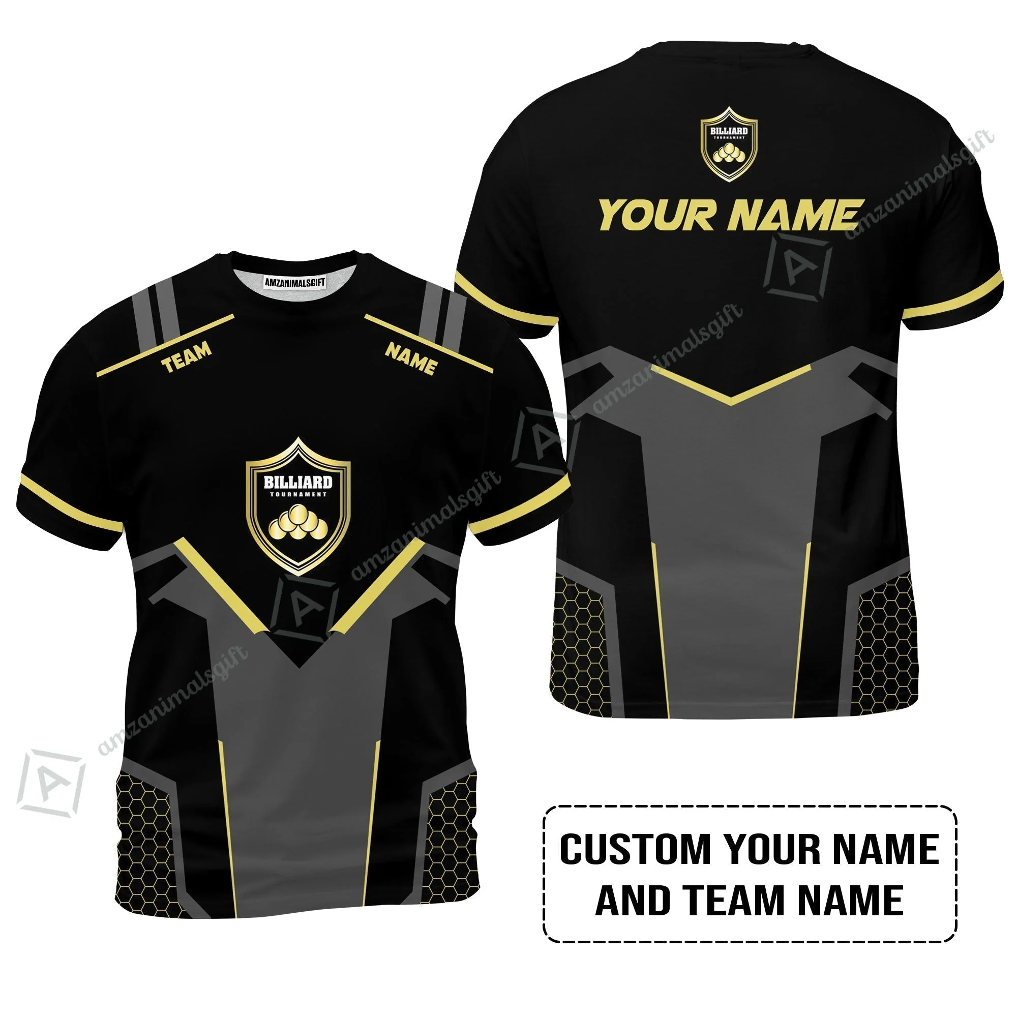 Personalized Billiards T-Shirt, Golden Team Billiards Team Custom T-Shirt