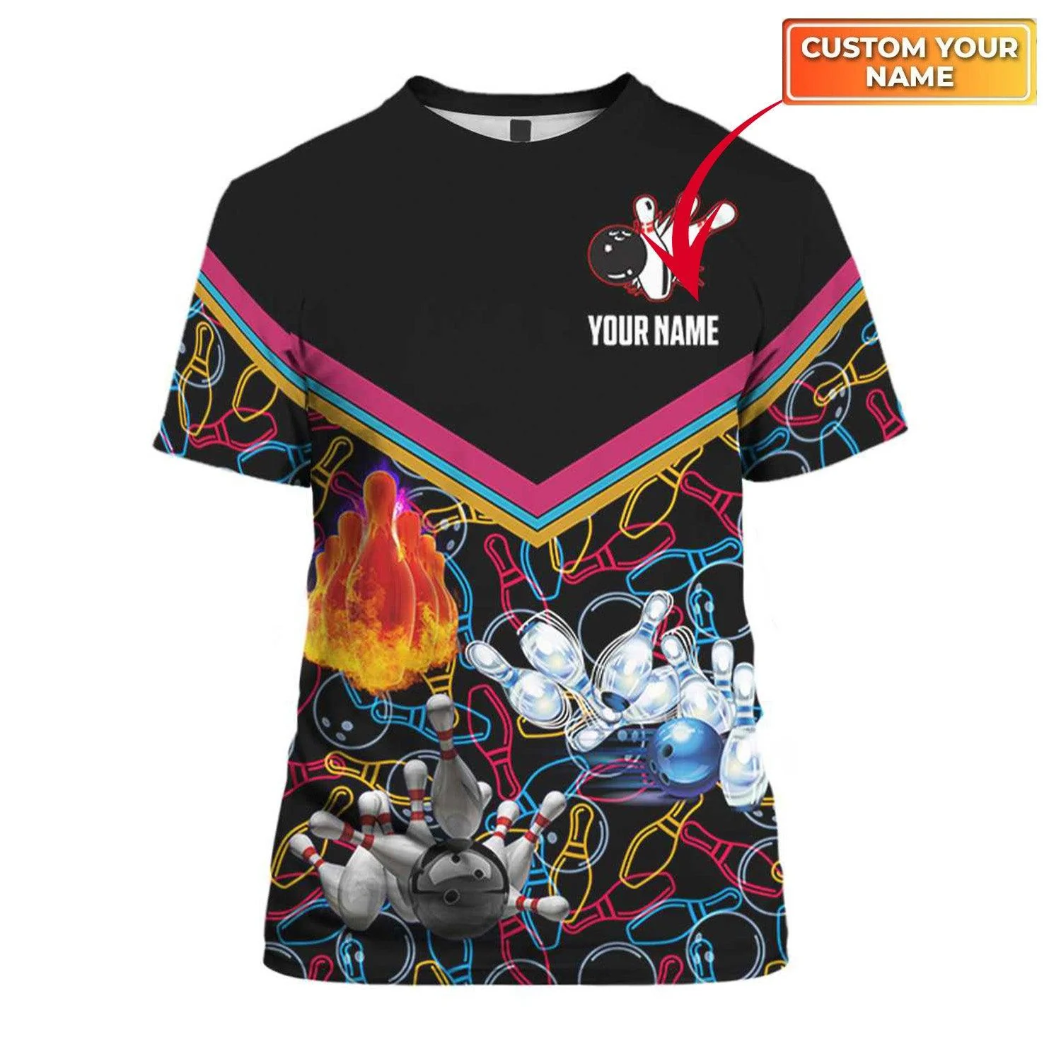 Personalized Black Bowling T Shirt, Custom Name Colorful Bowling T Shirt For Men And Women, Bowling Gifts - Perfect Gift For Bowling Lovers, Bowlers