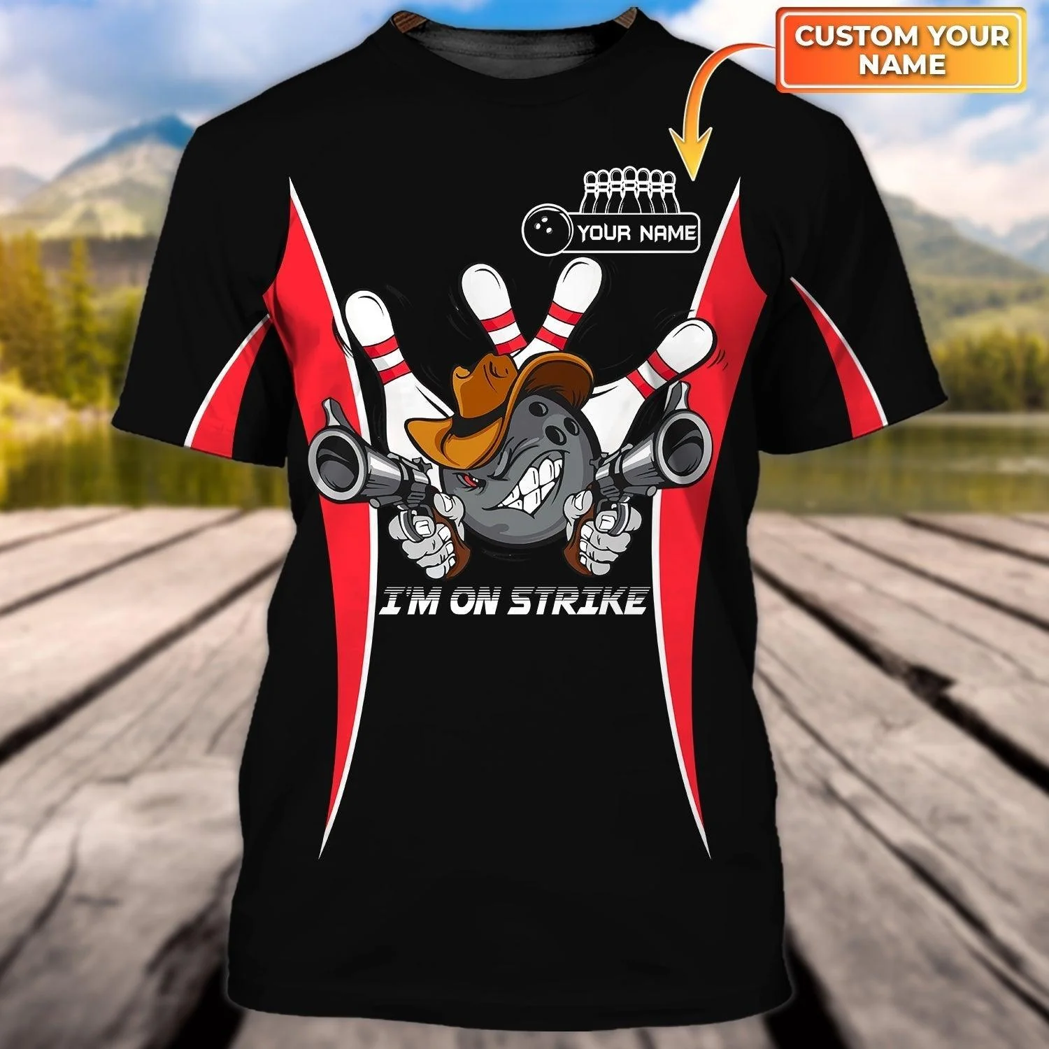 Personalized Black Bowling T Shirt, Custom Name I'M On Strike Bowling Shirts, Funny Bowling Shirts For Men - Best Gift For Bowling Lovers, Bowlers