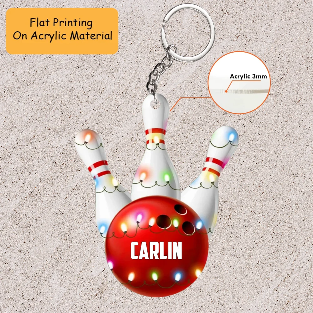 Personalized Bowling Ball Christmas Holding Pins Acrylic Ornament, Bowling Keychain, Car Ornament, Christmas Ornament Gifts - Image 3