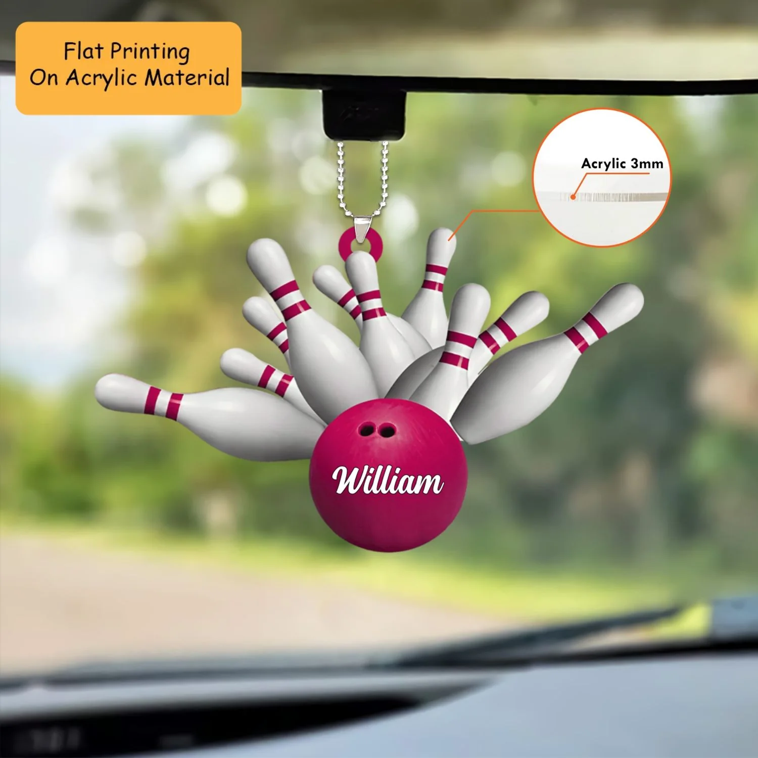 Personalized Bowling Ball Holding Pins Acrylic Ornament, Bowling Keychain, Car Ornament, Christmas Ornament Gifts - Image 2