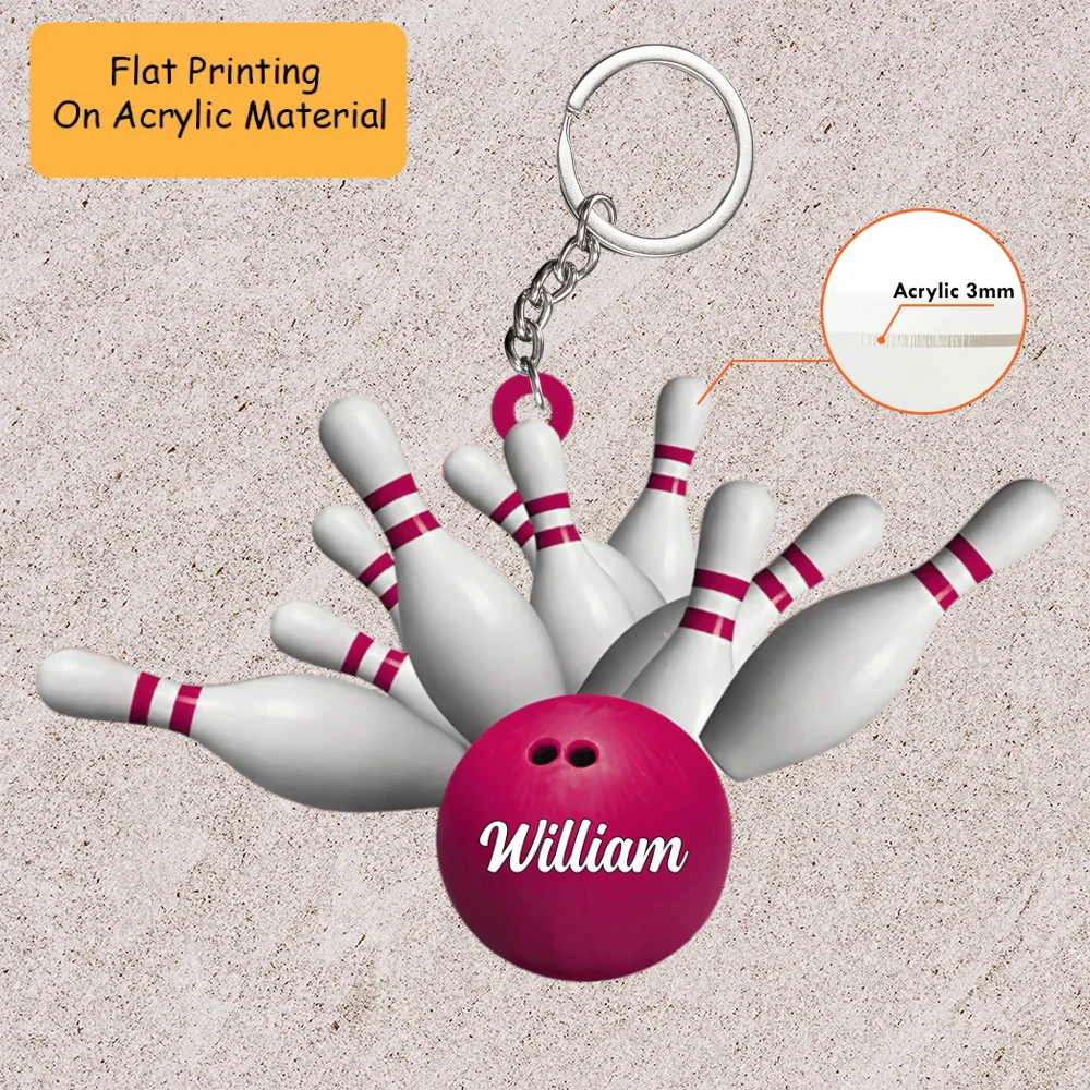 Personalized Bowling Ball Holding Pins Acrylic Ornament, Bowling Keychain, Car Ornament, Christmas Ornament Gifts - Image 3