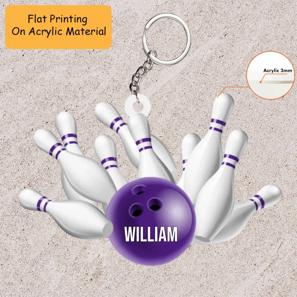 Personalized Bowling Ball Holding Pins Acrylic Ornament, Bowling Keychain, Car Ornament, Christmas Ornament Gifts - Image 3