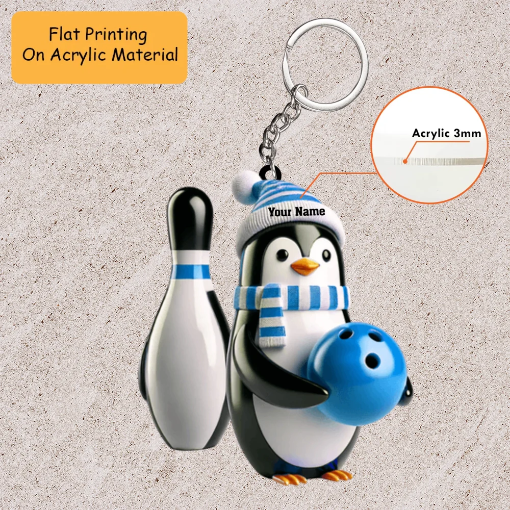 Personalized Bowling Ball Holding Pins Acrylic Ornament, Bowling Keychain, Car Ornament, Christmas Ornament Gifts - Image 3