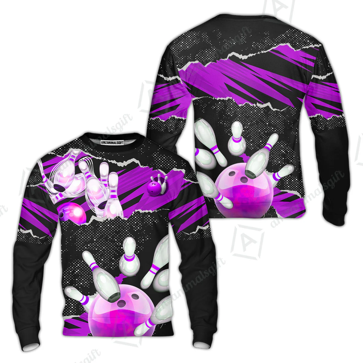Personalized Bowling Button Up Shirt, Bowling Sweatshirt Ball & Pins Sport Pattern Custom Name And Team Name For Bowler - Image 5
