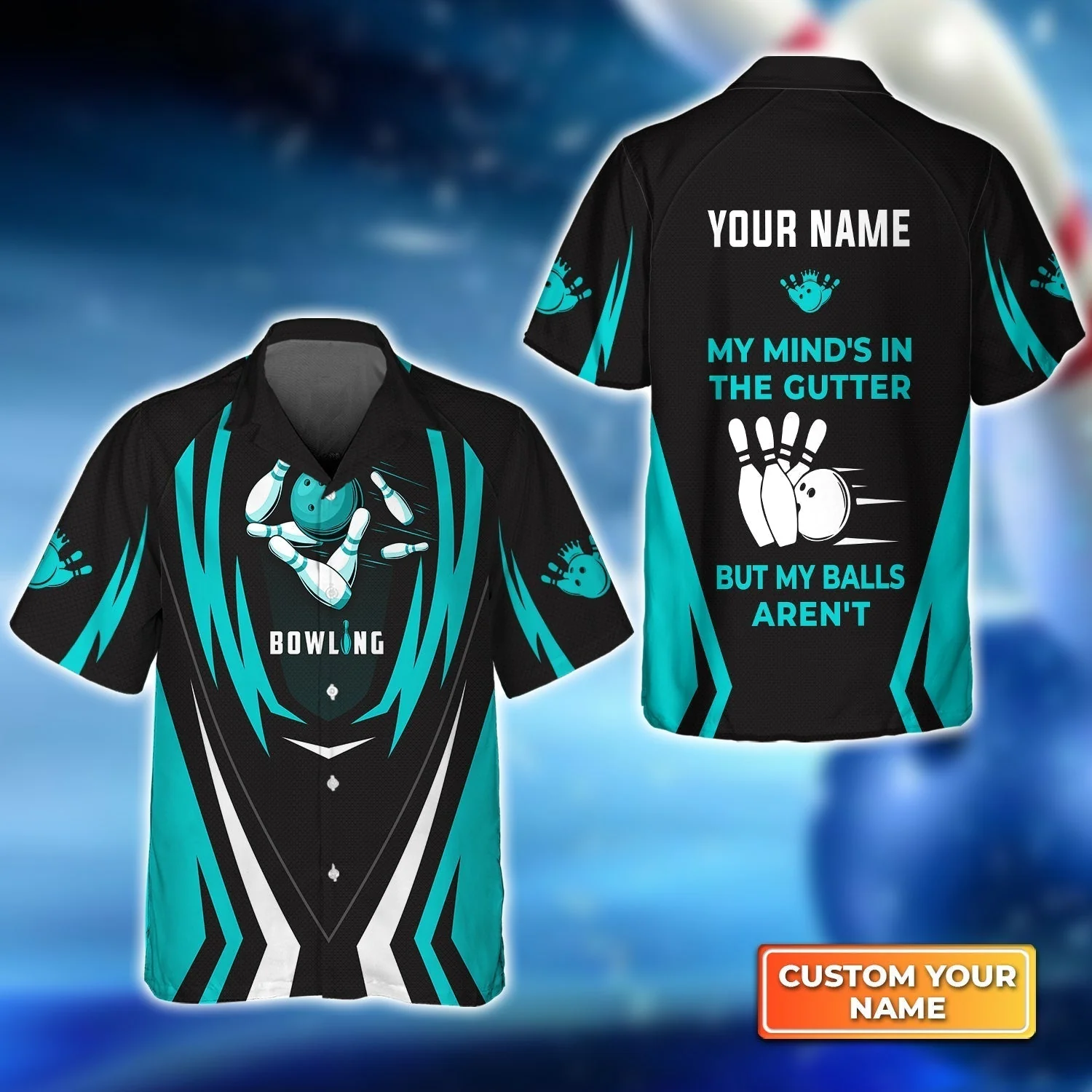 Personalized Bowling Hoodie, Light Blue Bowling Customized Hoodie My Mind's In The Gutter For Friend, Family, Bowling Lovers - Image 6