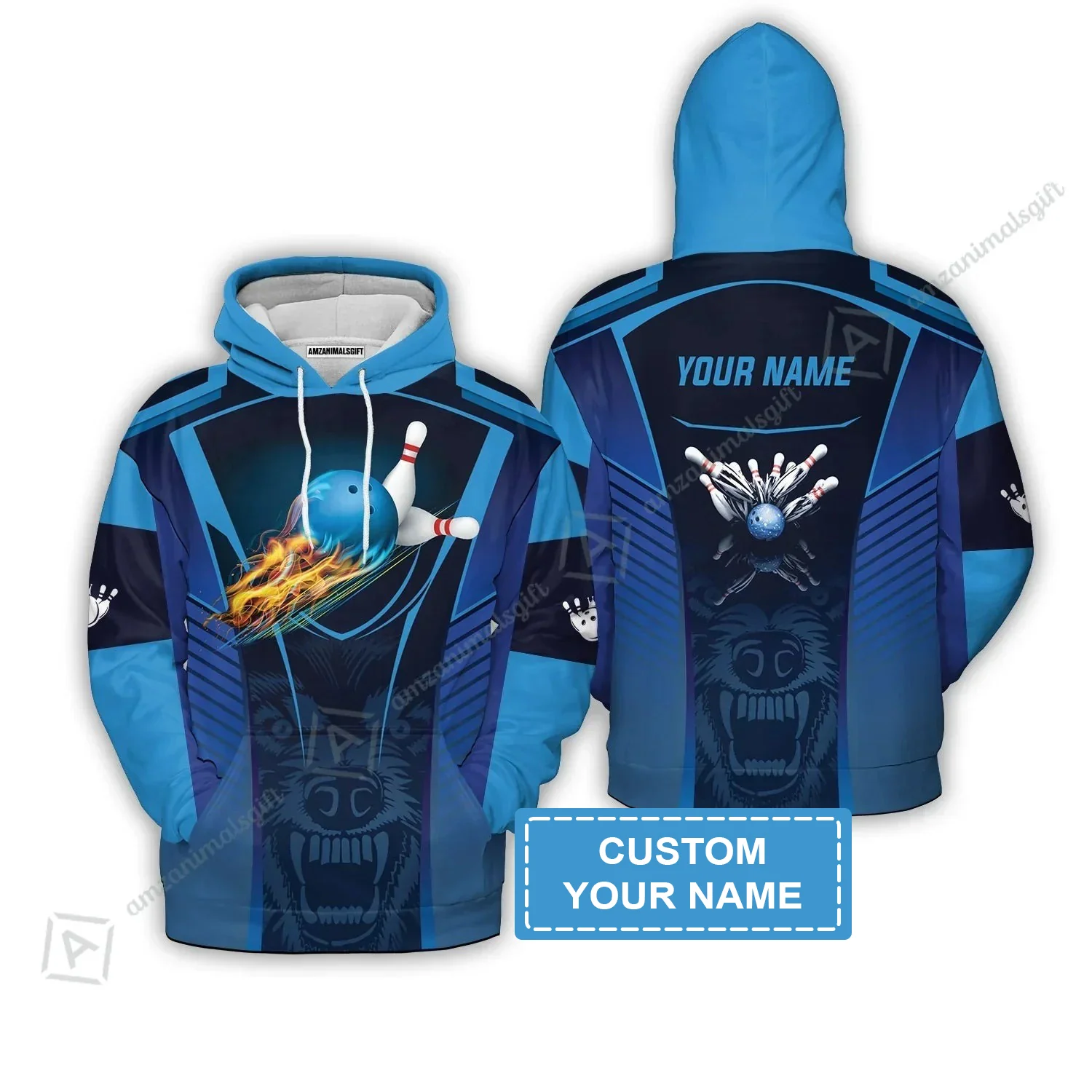 Personalized Bowling Hoodie, The Wolf Blue Bowling Team Customized Shirt For Friend, Family, Bowling Players - Image 2