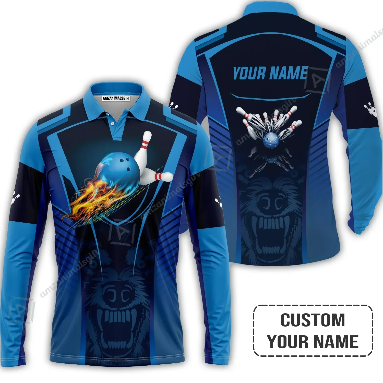 Personalized Bowling Hoodie, The Wolf Blue Bowling Team Customized Shirt For Friend, Family, Bowling Players - Image 3