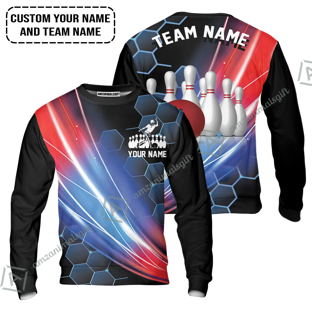 Personalized Bowling Men Long Polo Shirt - Custom Name & Team Name Honeycomb Pattern Bowling Long Polo Shirt For Men & Women Bowling Lover - Image 11