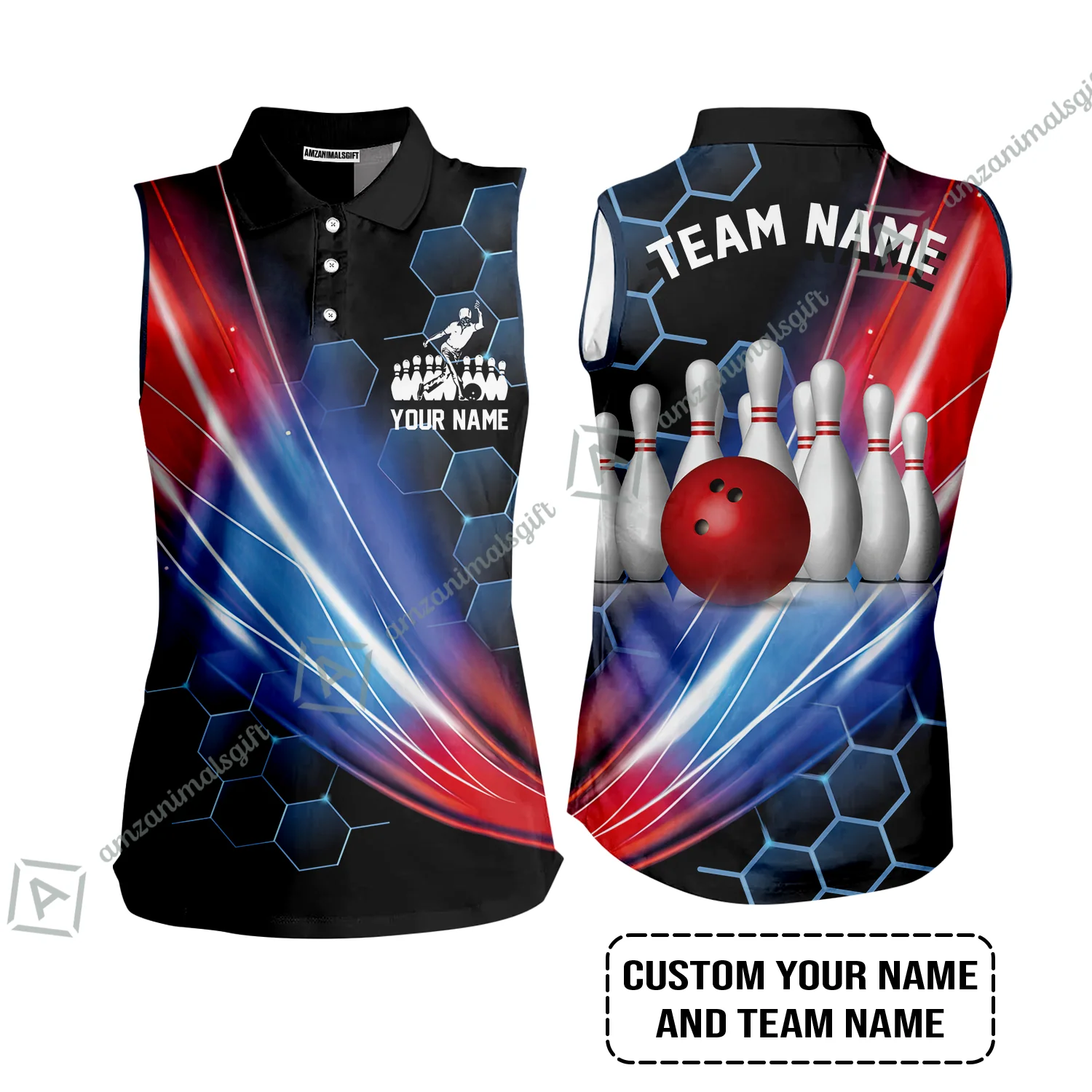 Personalized Bowling Men Long Polo Shirt - Custom Name & Team Name Honeycomb Pattern Bowling Long Polo Shirt For Men & Women Bowling Lover - Image 13