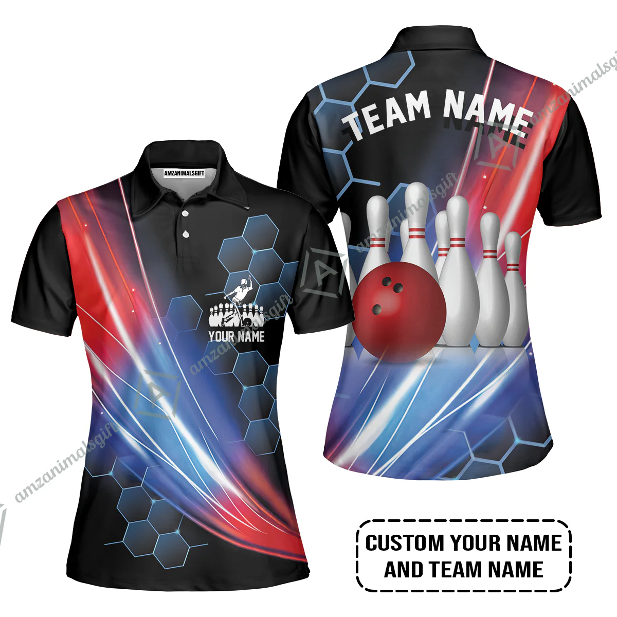 Personalized Bowling Men Long Polo Shirt - Custom Name & Team Name Honeycomb Pattern Bowling Long Polo Shirt For Men & Women Bowling Lover - Image 15