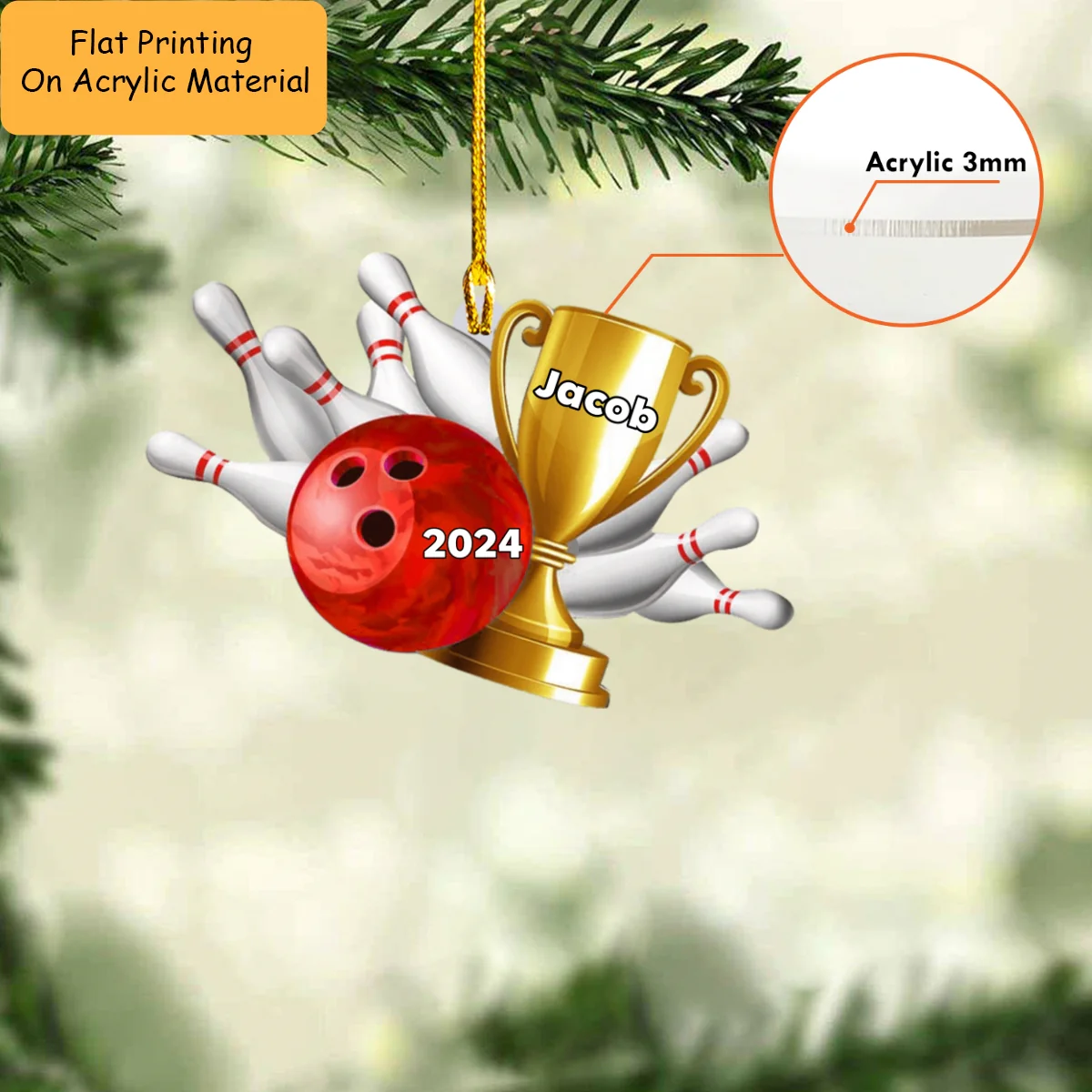 Personalized Bowling Pins Ball Trophy Flat Acrylic Ornament, Meaningful Ornament Gifts For Bowling Lovers, Bowler, Friends - Image 3