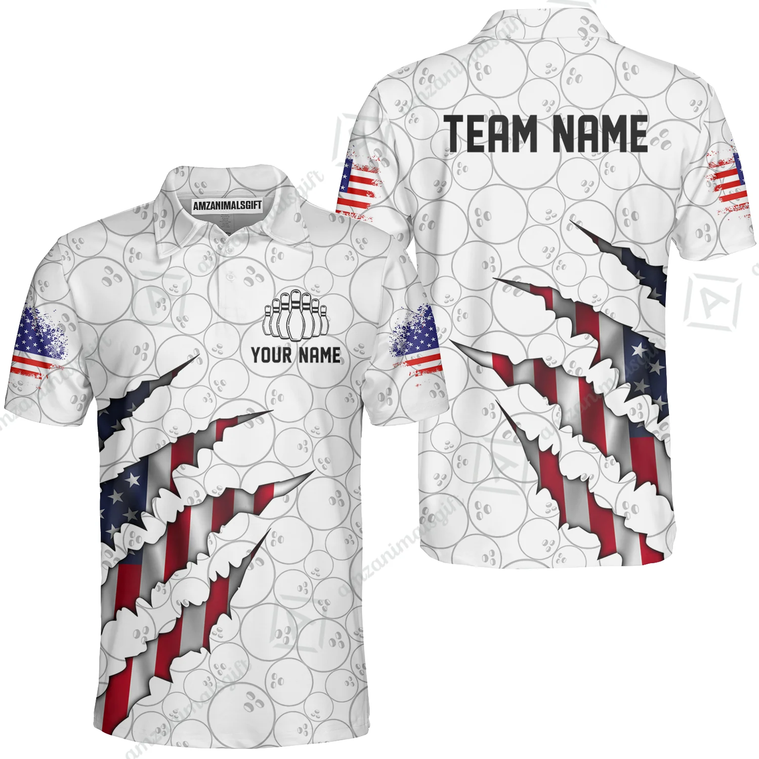 Personalized Bowling Quarter-Zip Jersey Shirt, Bowling American Flag Scratches Shirt For Patriotic Team Men Women Bowlers - Image 3