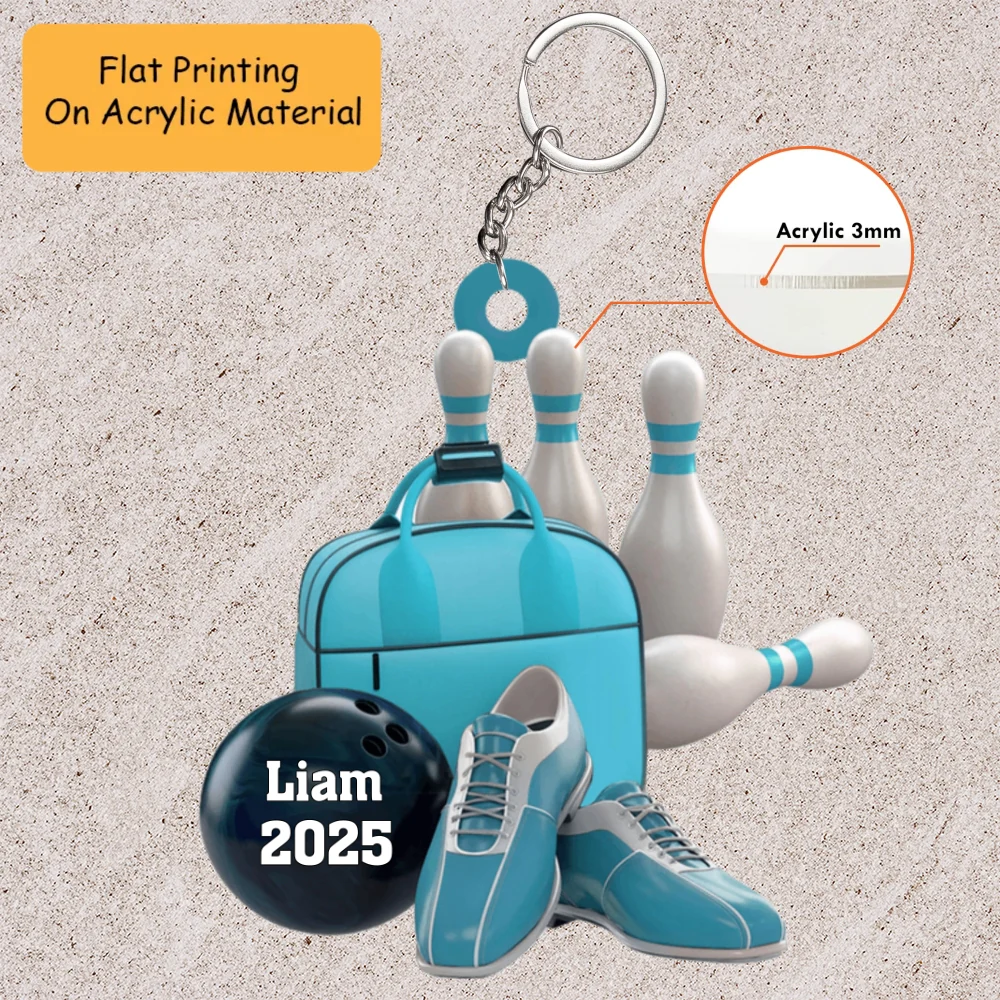 Personalized Bowling Set Gear Flat Holding Pins Acrylic Ornament, Bowling Keychain, Car Ornament, Christmas Ornament Gifts - Image 3