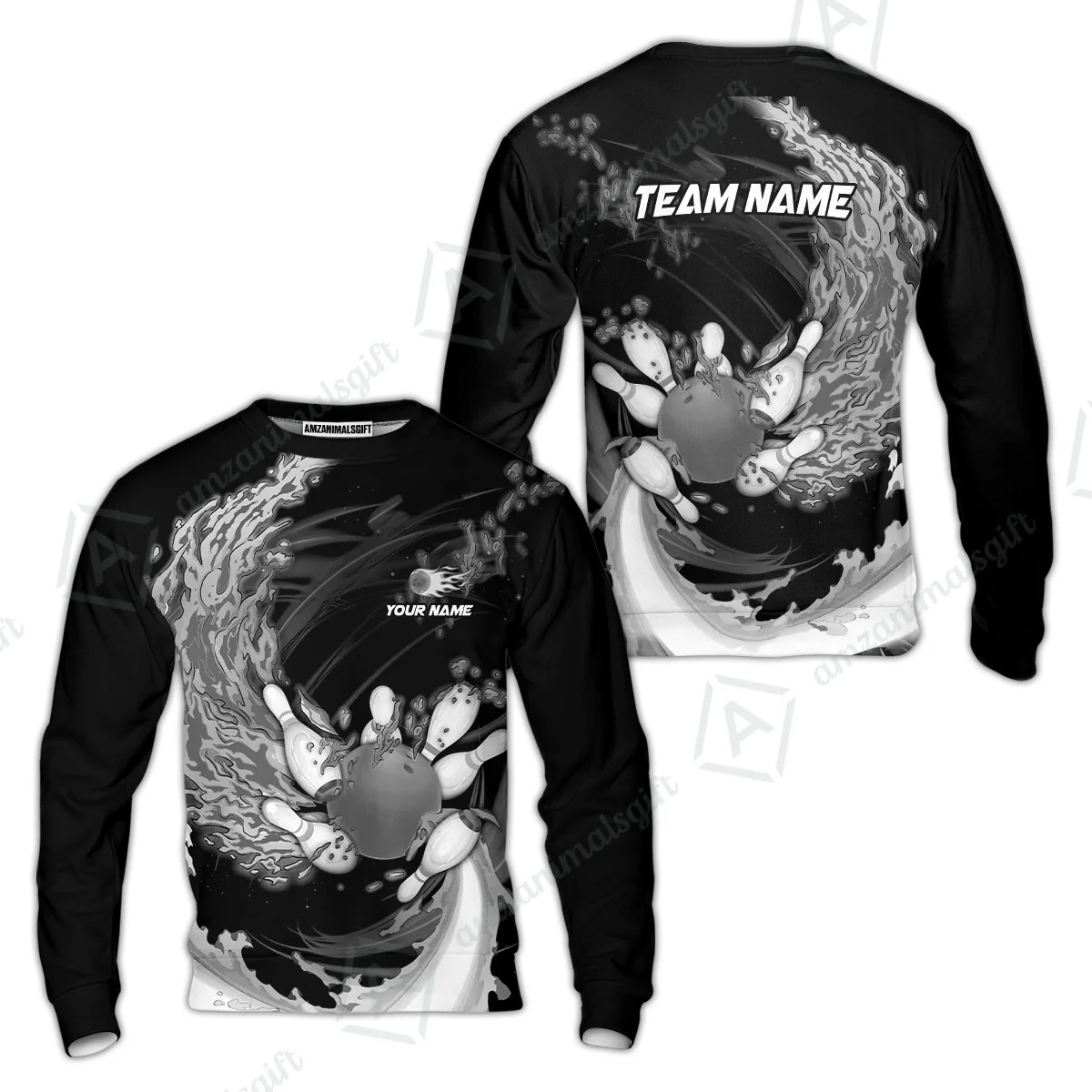 Personalized Bowling Sweatshirt Breath Of Flaming Bowling Ball And Pins Multicolor Custom Name, Team Name For Bowlers