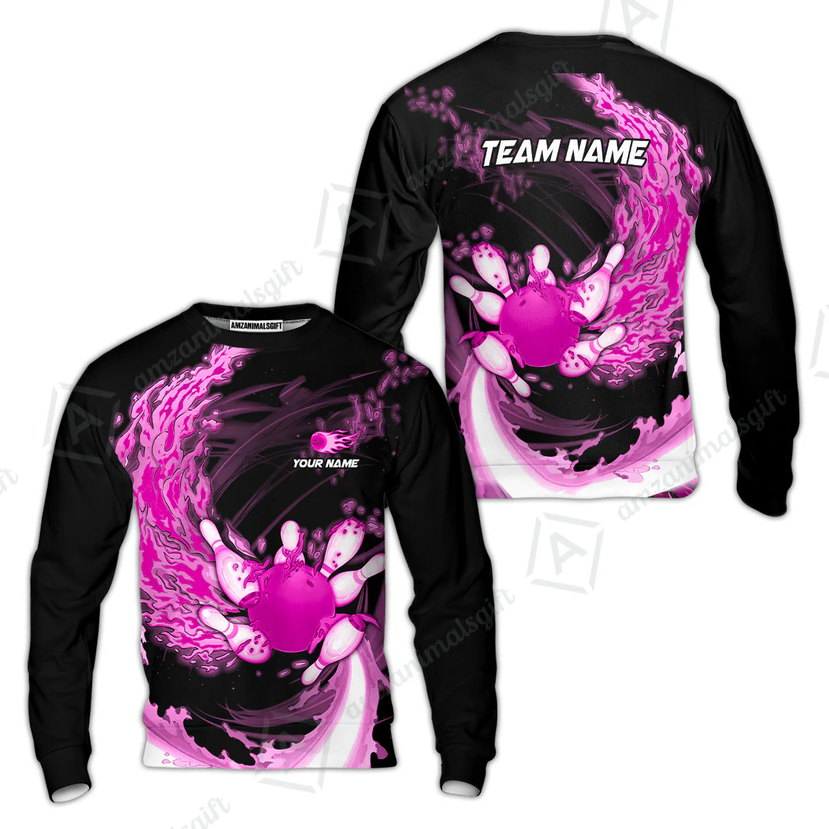 Personalized Bowling Sweatshirt Breath Of Flaming Bowling Ball And Pins Multicolor Custom Name, Team Name For Bowlers - Image 4
