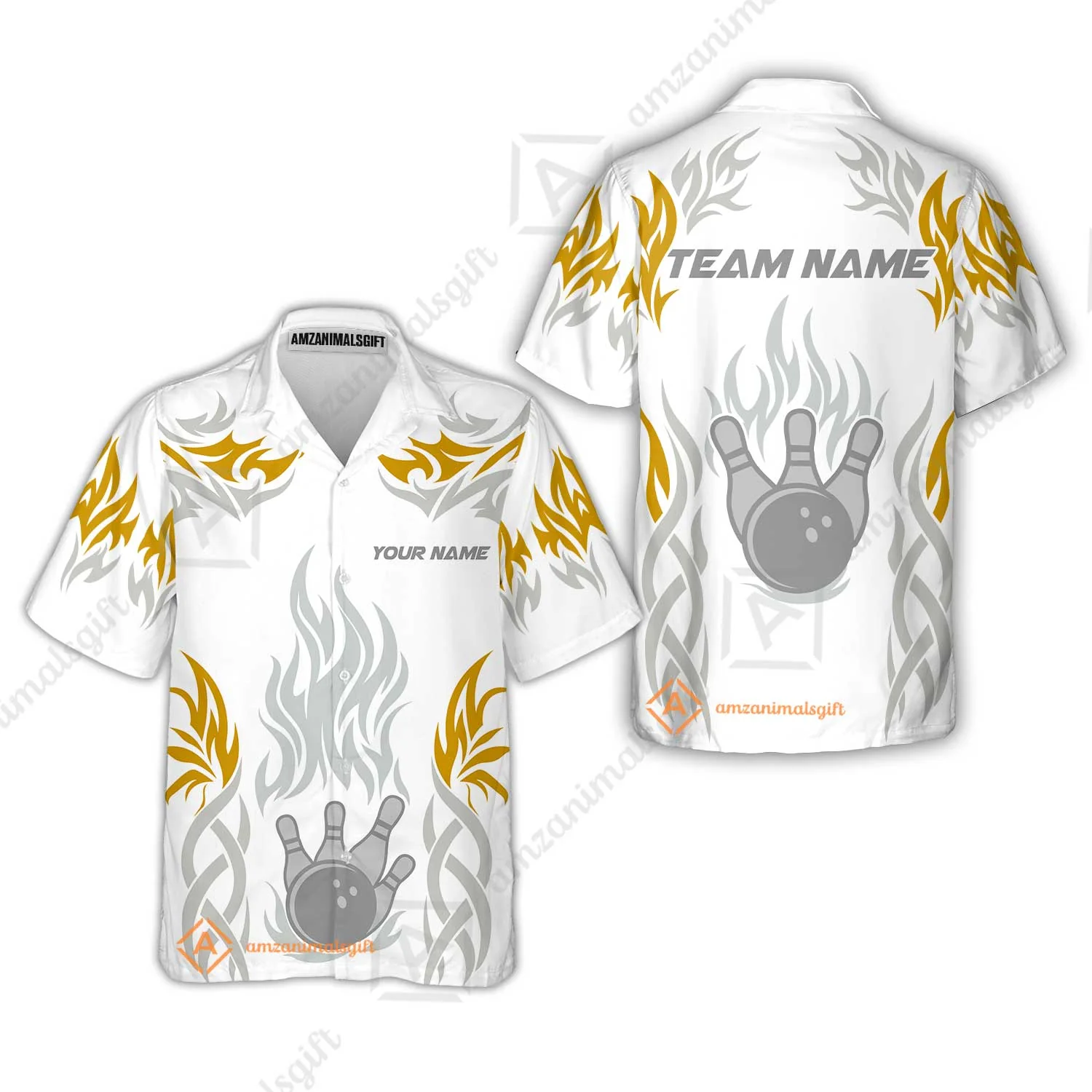 Personalized Bowling Team Hawaiian Shirt, Tribal And Bowling Flame Multi Option Customized Polo Shirt - White - Image 5