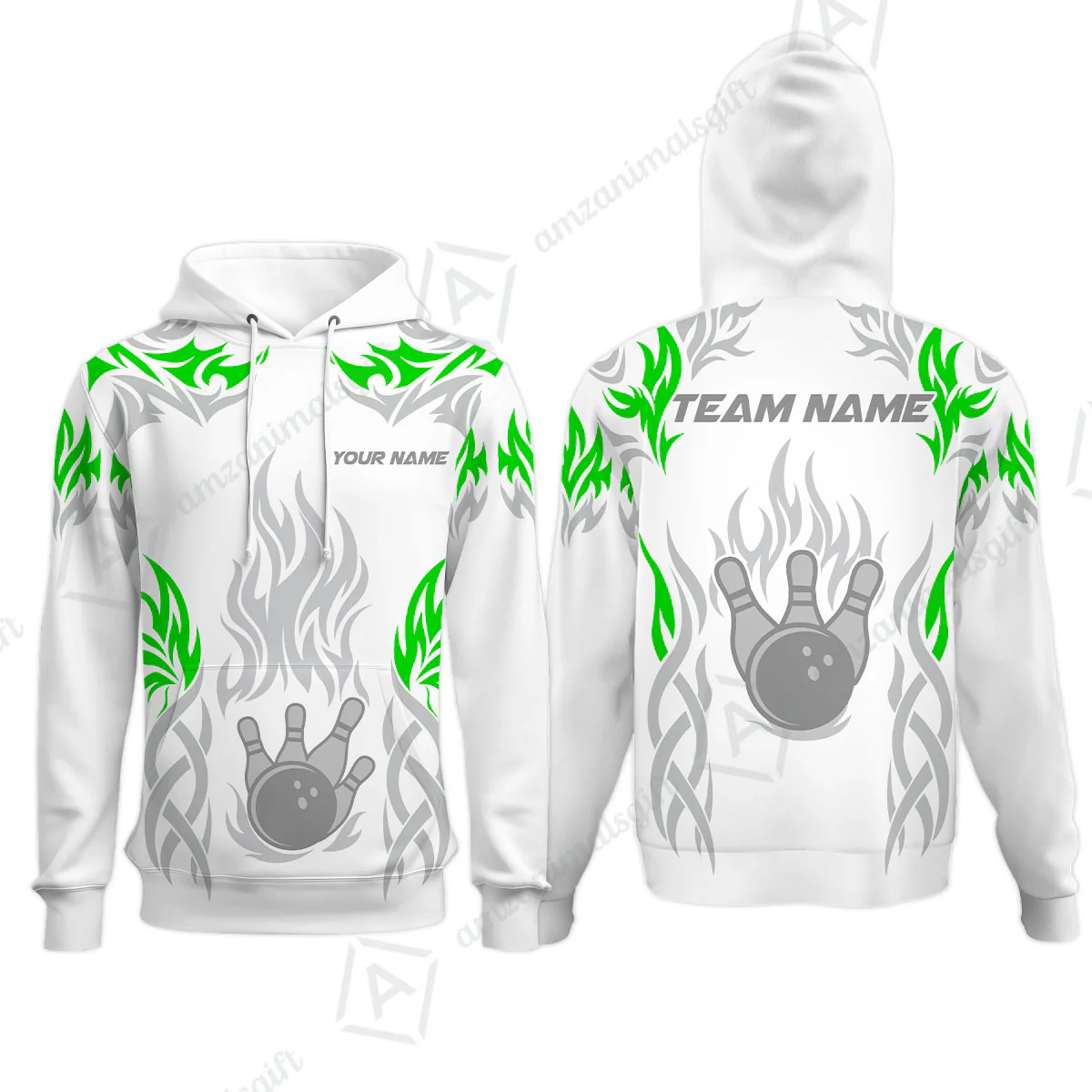 Personalized Bowling Team Hoodie, Tribal And Bowling Flame Multi Option Customized Polo Shirt - White - Image 4