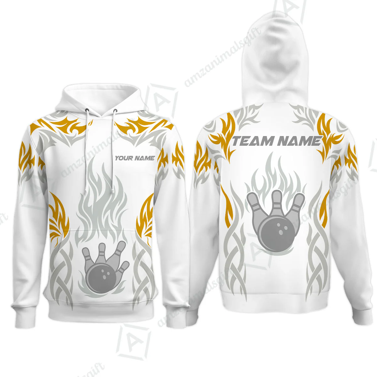 Personalized Bowling Team Hoodie, Tribal And Bowling Flame Multi Option Customized Polo Shirt - White - Image 6