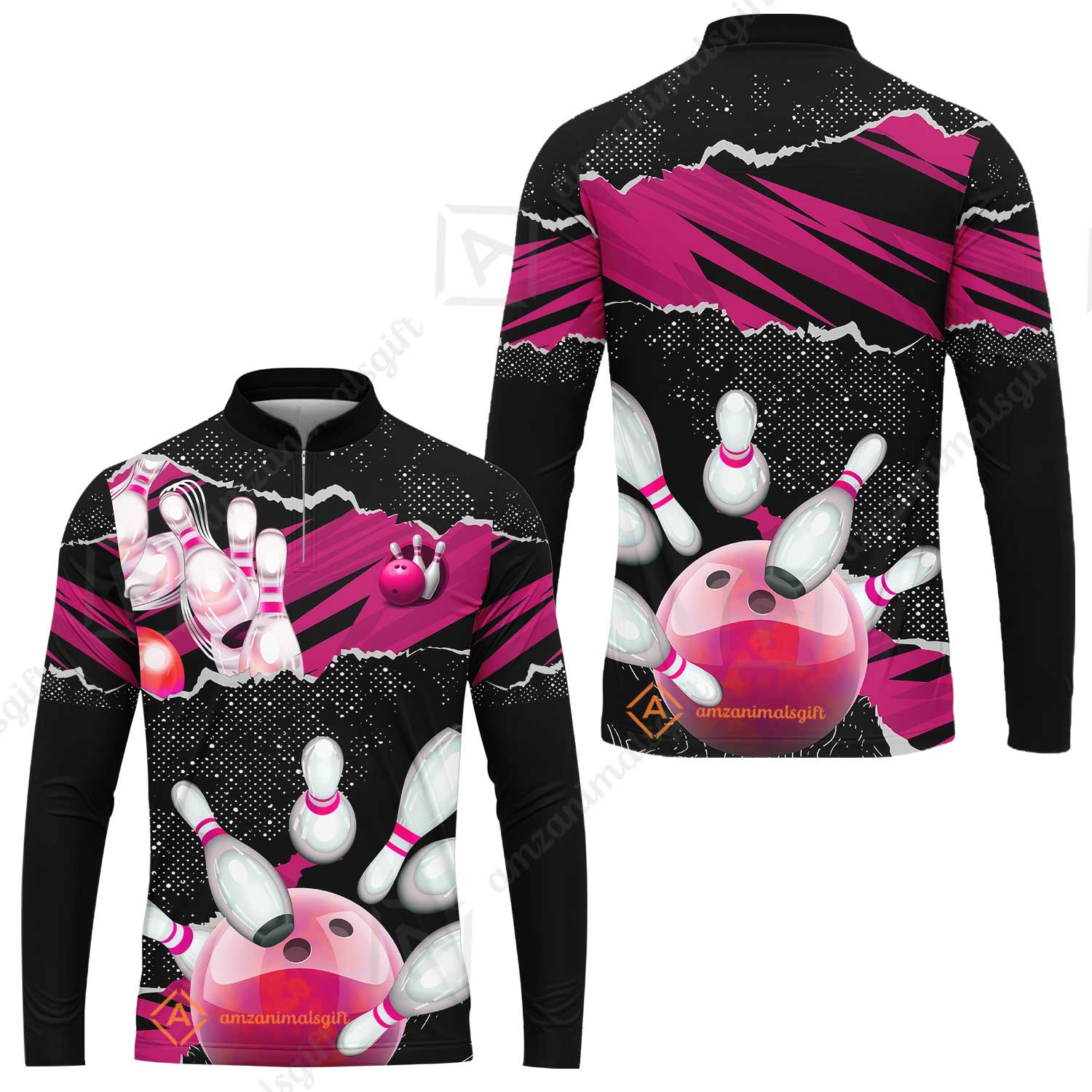 Personalized Bowling Team Long Sleeve Jersey, Bowling Uniforms Ball & Pins Sport Pattern Custom Name And Team Name - Image 3