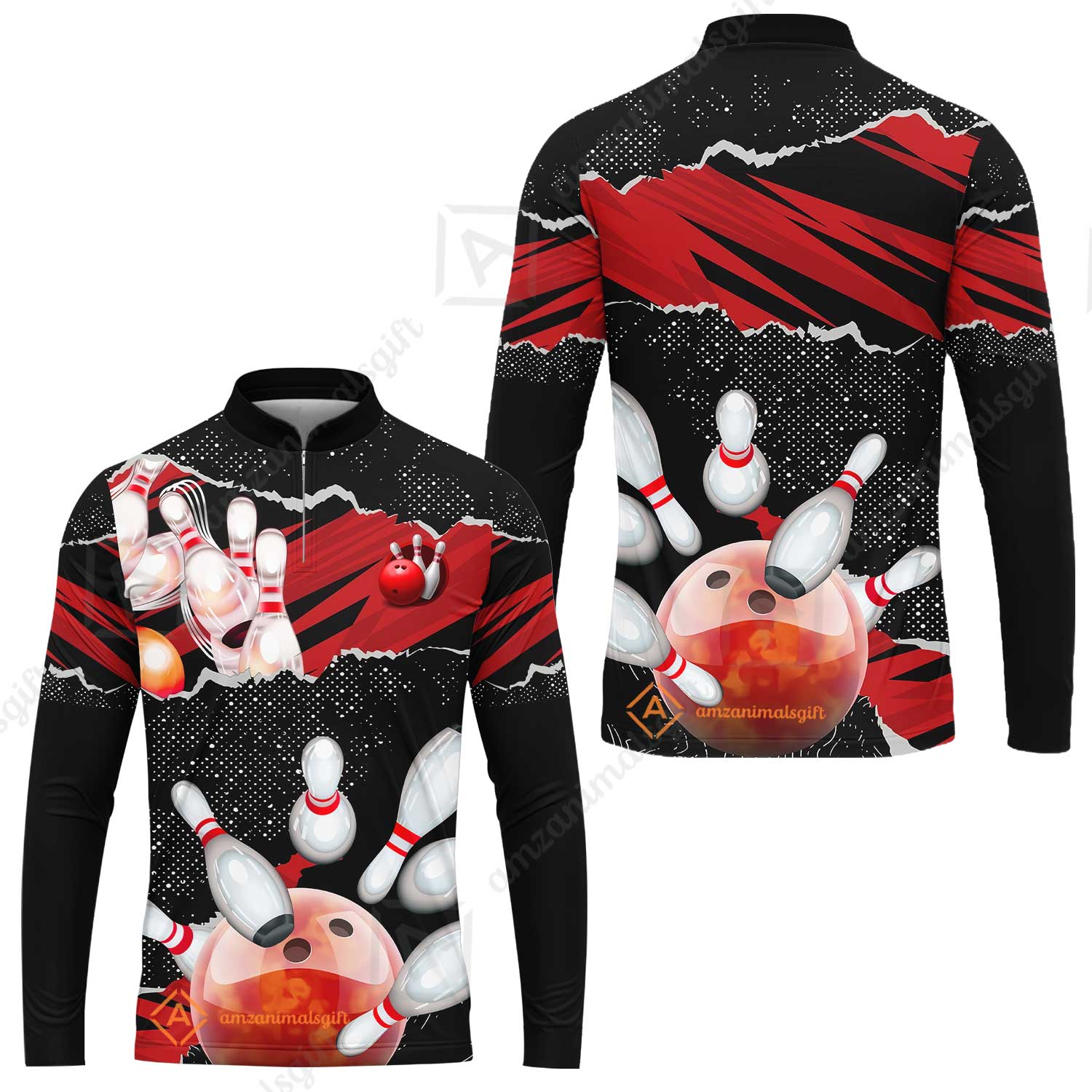 Personalized Bowling Team Long Sleeve Jersey, Bowling Uniforms Ball & Pins Sport Pattern Custom Name And Team Name - Image 5