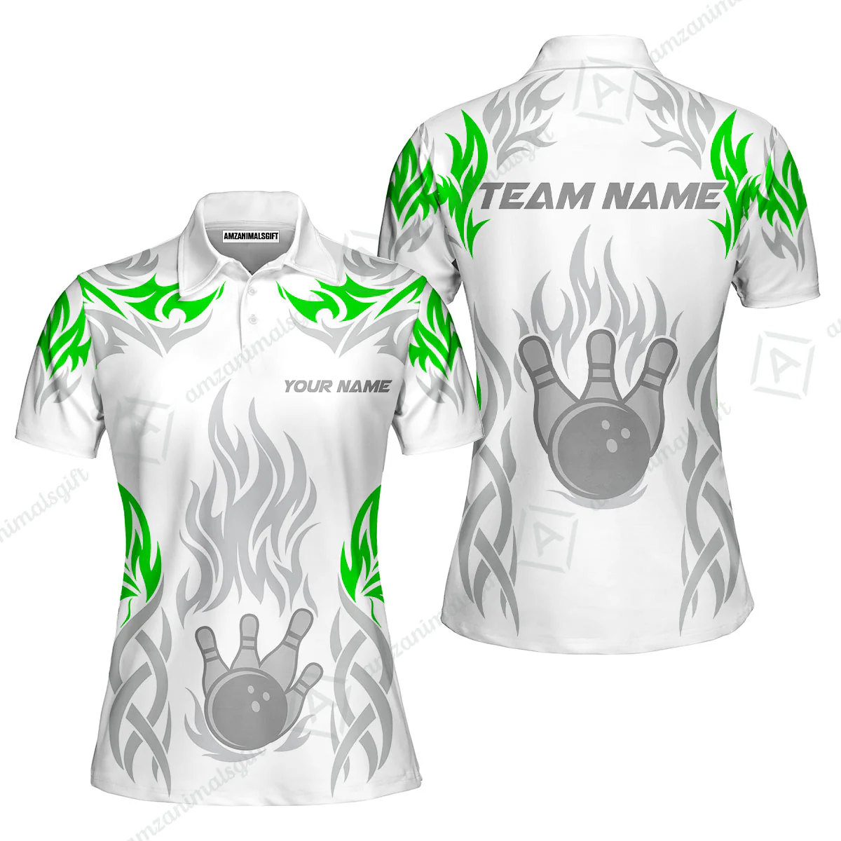 Personalized Bowling Team Women Polo Shirt, Tribal And Bowling Flame Multi Option Customized Polo Shirt - White - Image 5