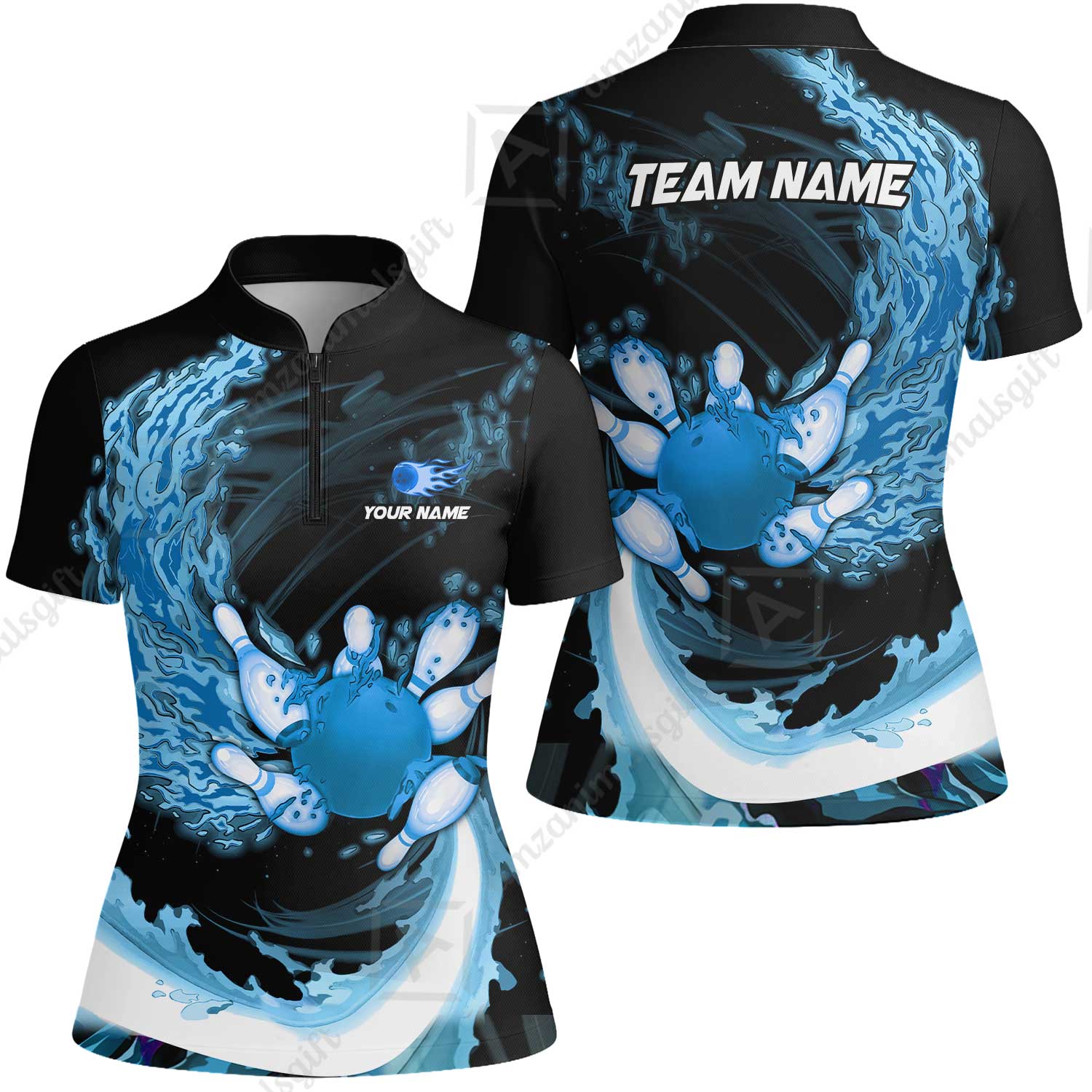 Personalized Bowling Women Jersey Shirt Breath Of Flaming Bowling Ball And Pins Multicolor Custom Name, Team Name For Bowlers - Image 3