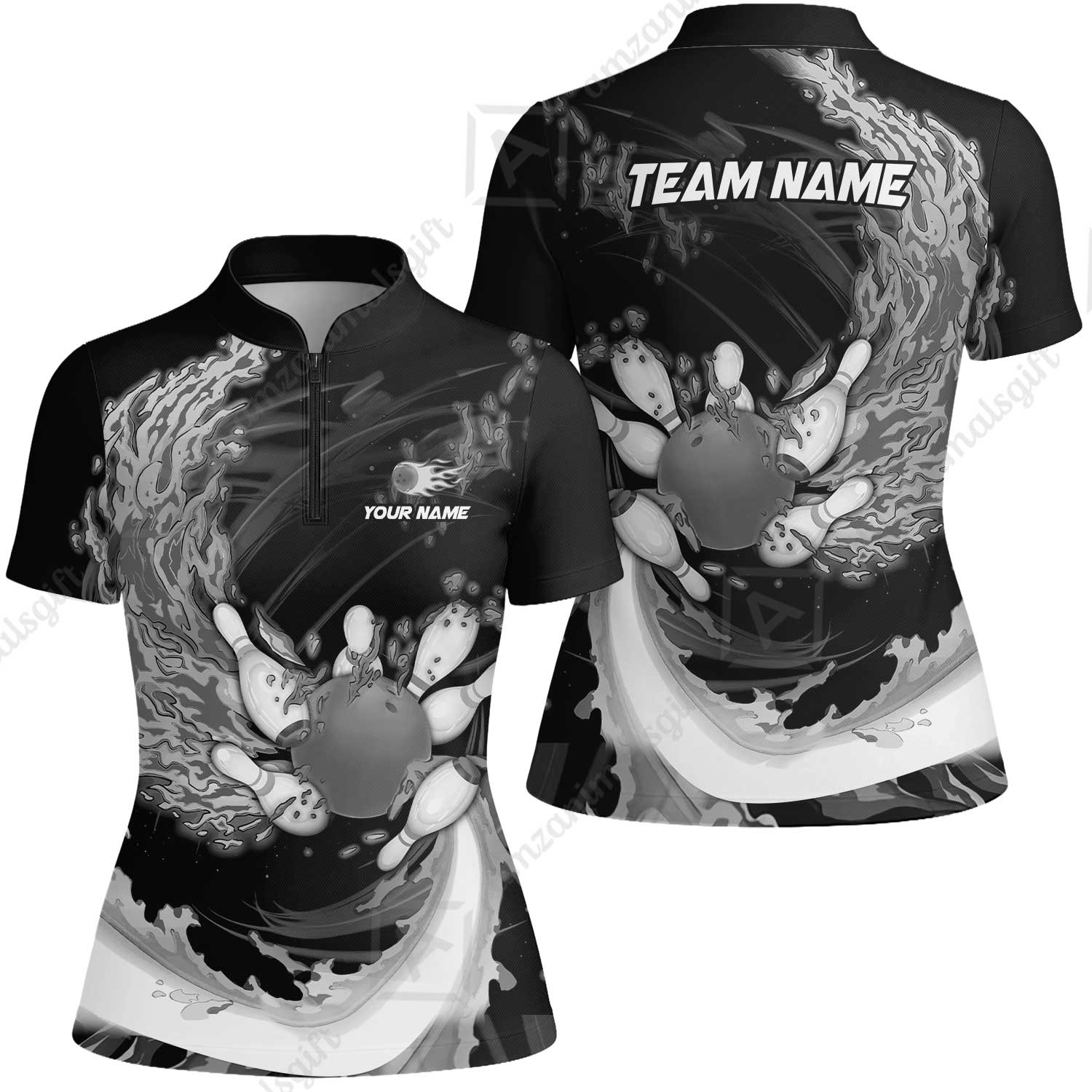 Personalized Bowling Women Jersey Shirt Breath Of Flaming Bowling Ball And Pins Multicolor Custom Name, Team Name For Bowlers - Image 4