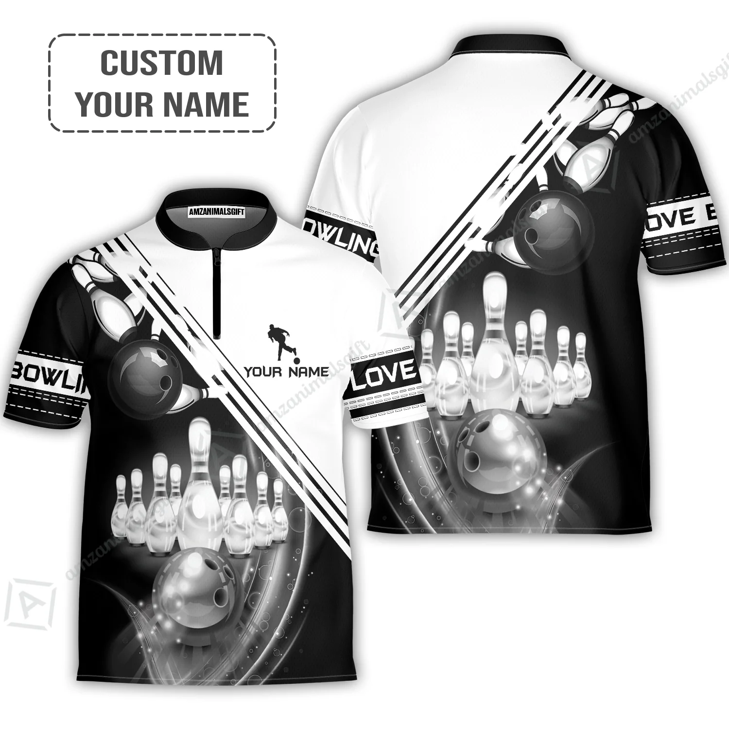 Personalized Bowling Women Polo Shirt, Black And White Bowling The Pins And Ball Shirt For Friend, Family, Bowling Lovers - Image 5
