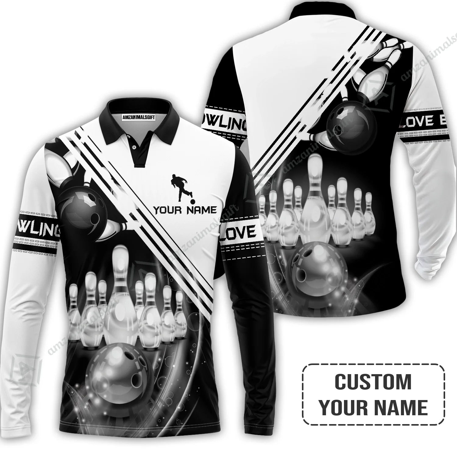 Personalized Bowling Women Polo Shirt, Black And White Bowling The Pins And Ball Shirt For Friend, Family, Bowling Lovers - Image 6